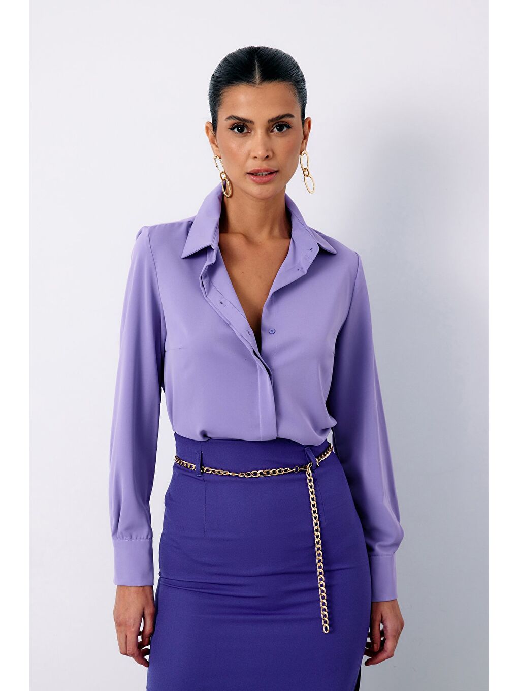 Klasik Düz Gömlek - Lila-1