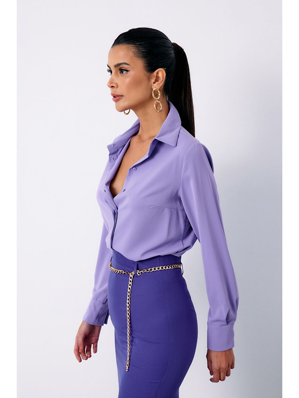 Klasik Düz Gömlek - Lila-2