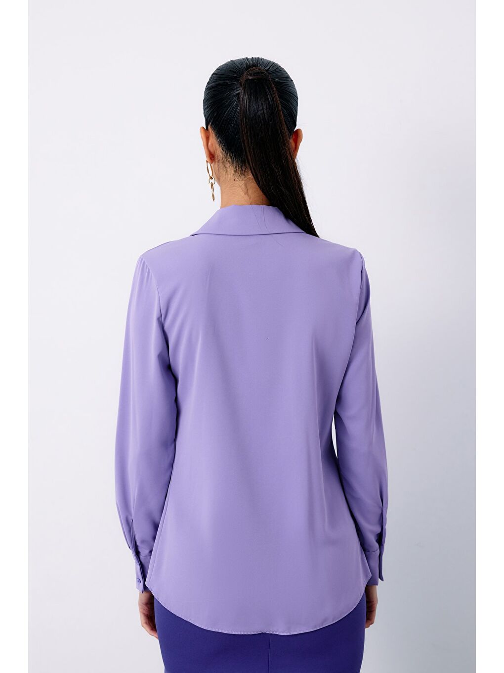Klasik Düz Gömlek - Lila-3