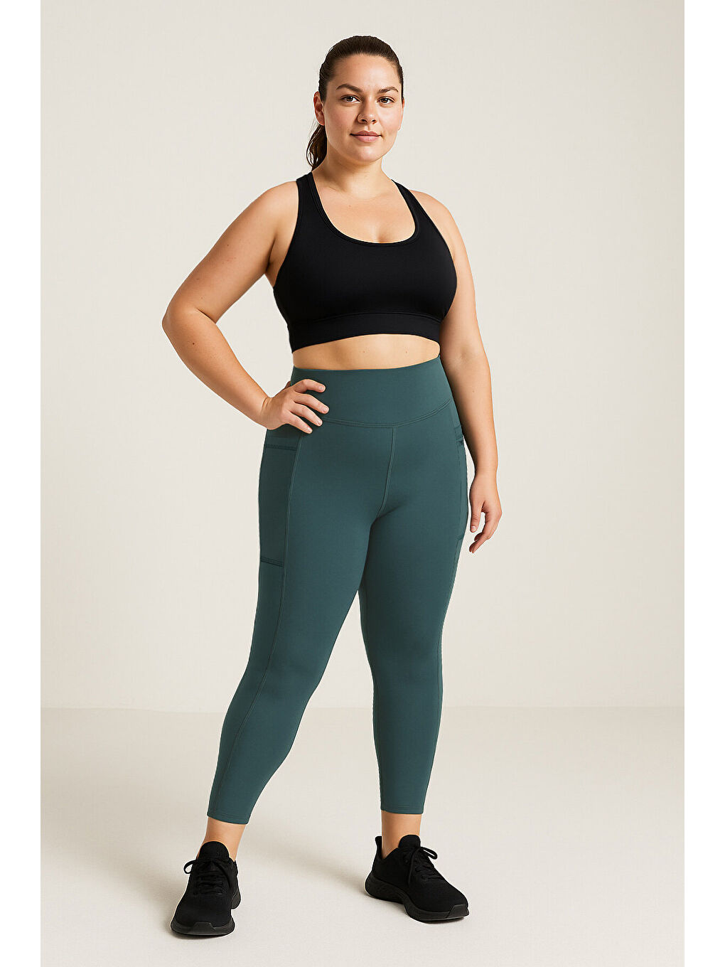 Orman Yeşili Esnek Standart Fit Performans Battal Büyük Beden Kadın Tayt - 94652