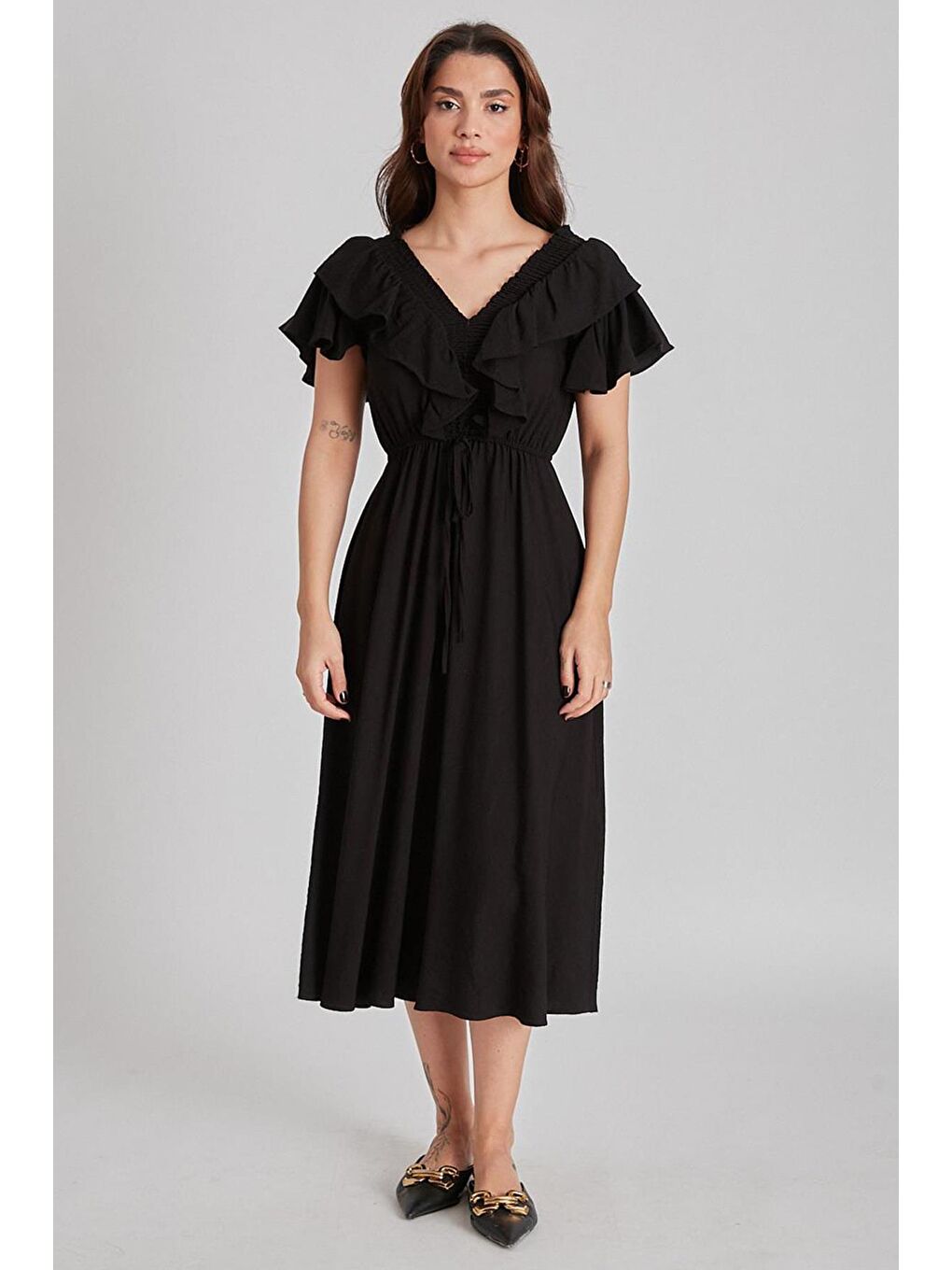 Siyah V Yaka Gipeli Elbise MG1842-1