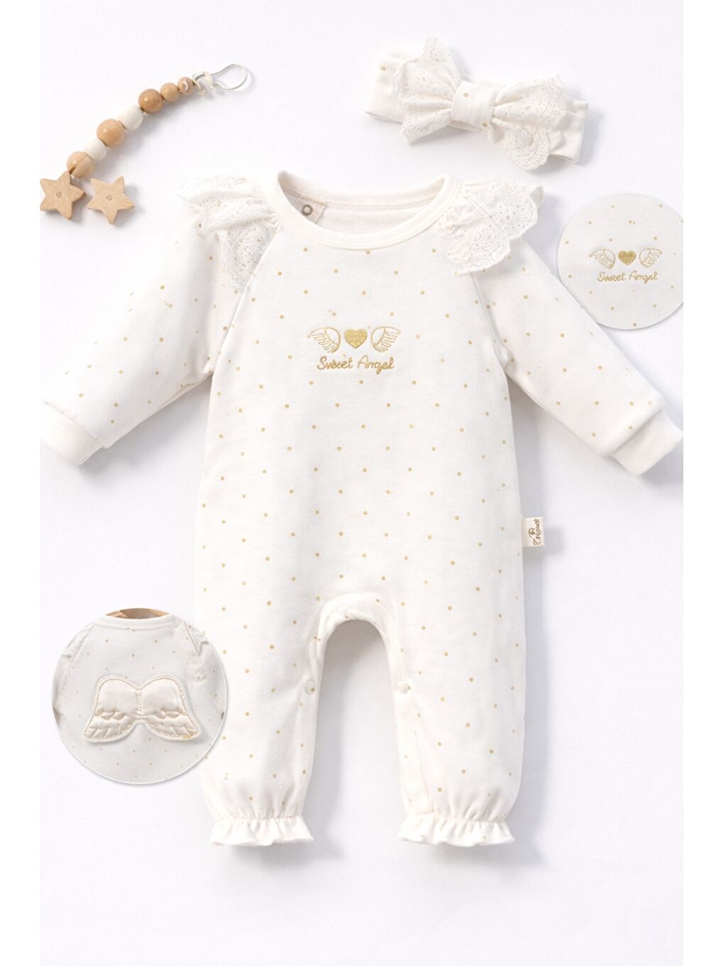 Sarı Kız Bebek Melek Kanatlı Tulum Saç Bandı Takımı