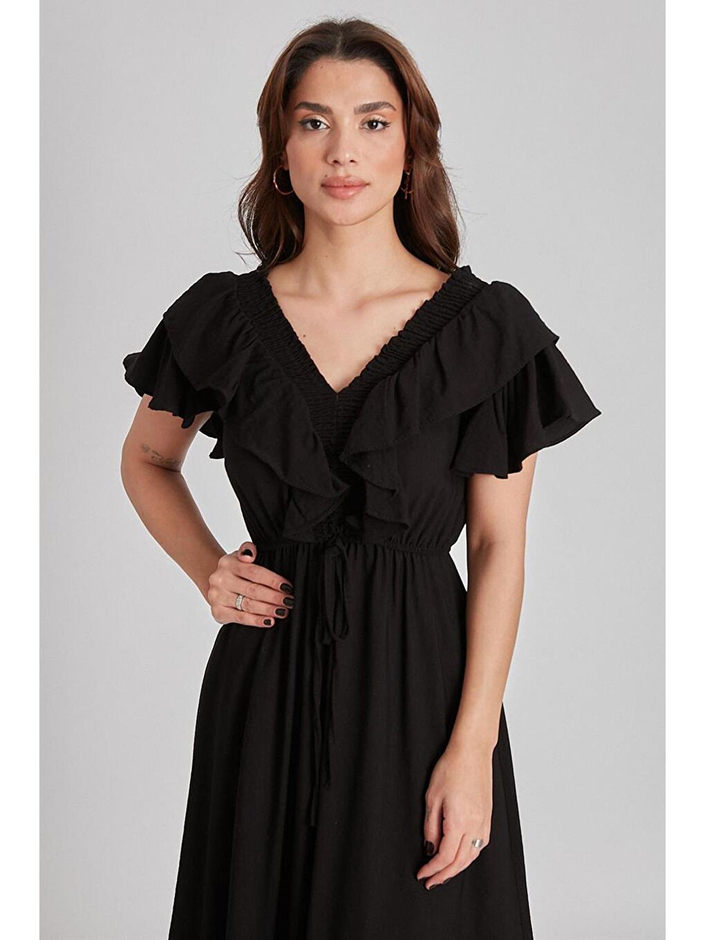 Siyah V Yaka Gipeli Elbise MG1842-4