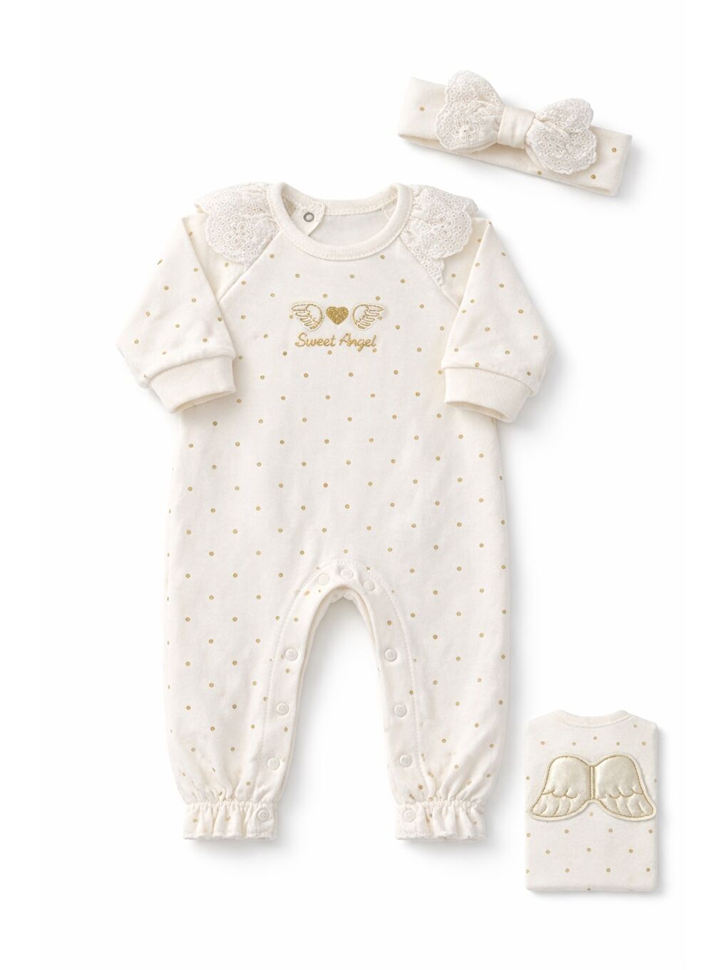 Sarı Kız Bebek Melek Kanatlı Tulum Saç Bandı Takımı-1