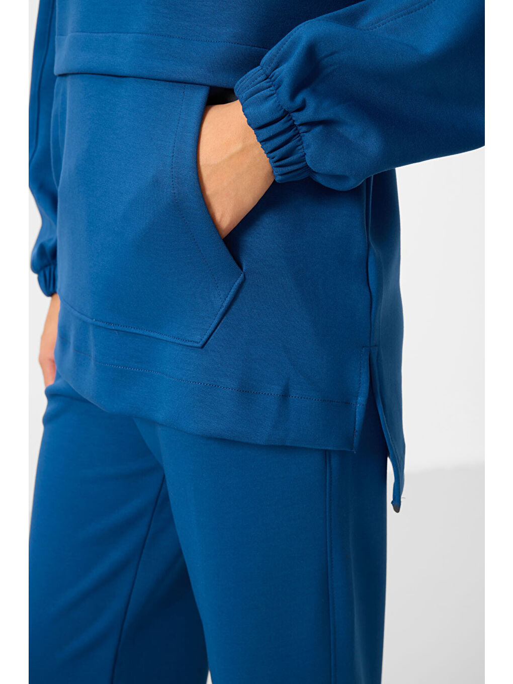 Mavi Parlament Yumuşak Dokulu Kapüşonlu Oversize Kadın Eşofman Tunik Takım   95348-3