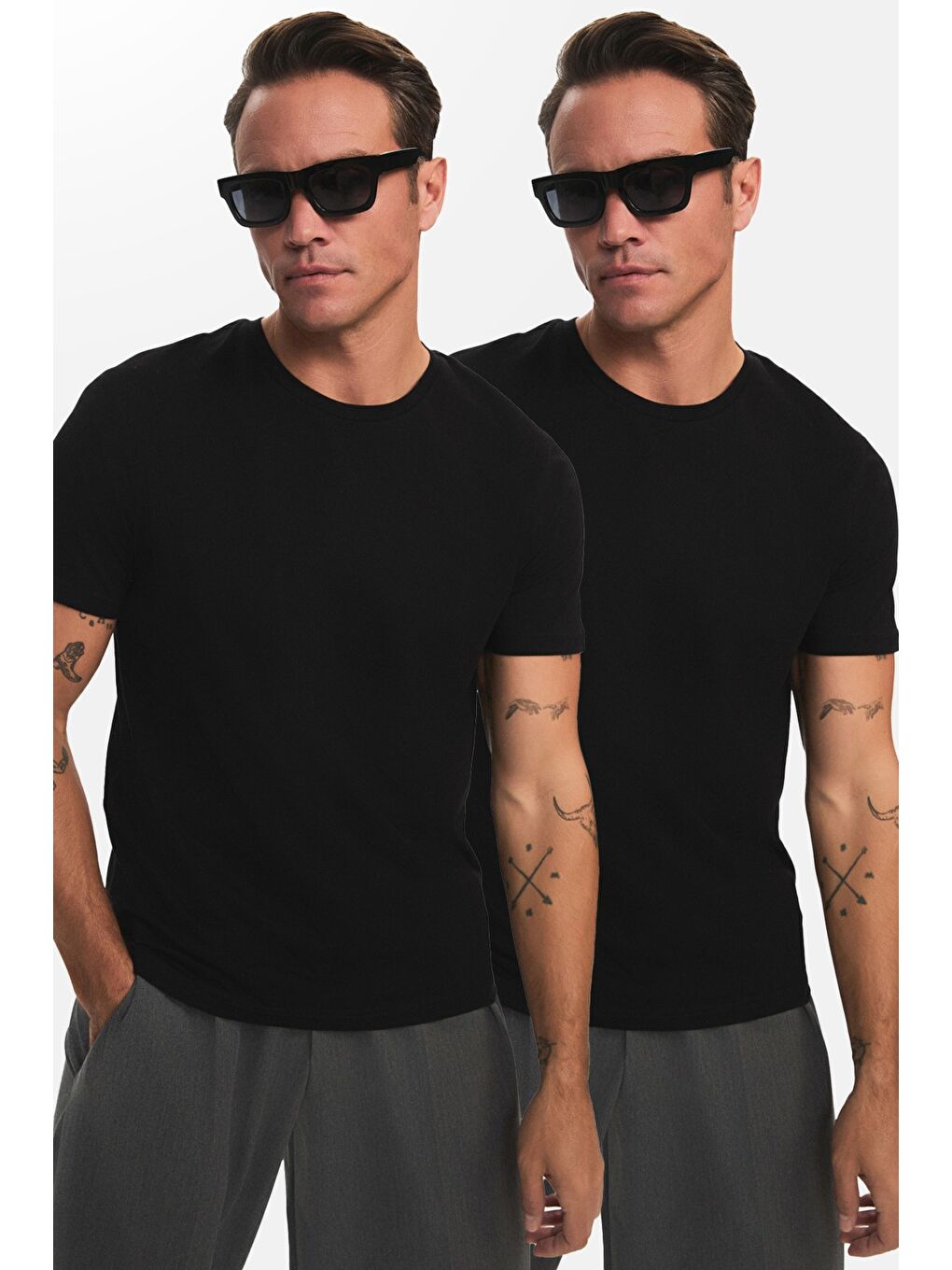 Siyah Erkek 2'li Regular Kalıp Tişört-5