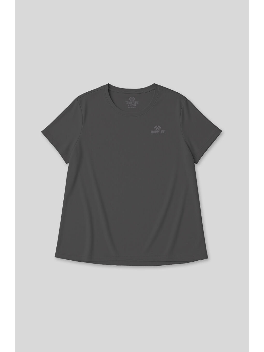 Koyu Gri Baskılı O Yaka Rahat Form Battal Büyük Beden Kadın T-Shirt - 97308-1