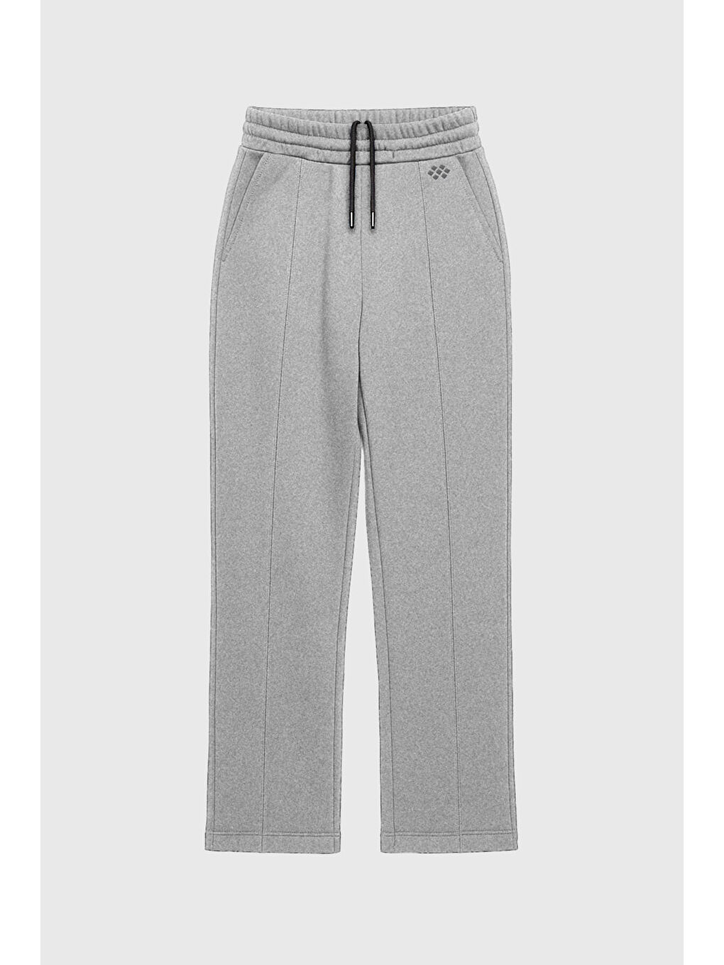 Gri Melanj Geniş Paça Ön Dikiş Detaylı Battal Büyük Beden Kadın Eşofman Altı - 94654-1