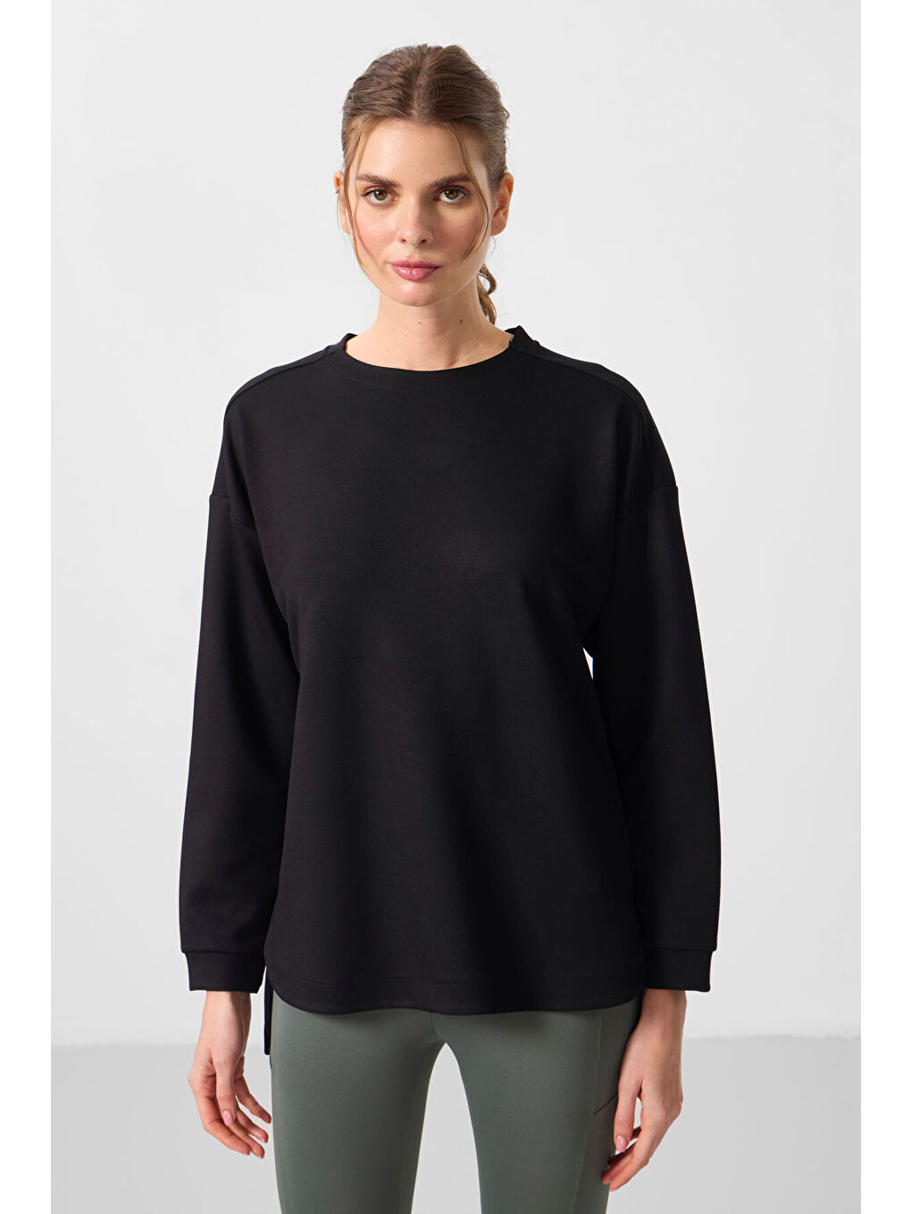 Rahat Form O Yaka 2li Paket Siyah-Koyu Gri Kadın Tunik Sweatshirt - 97305-1