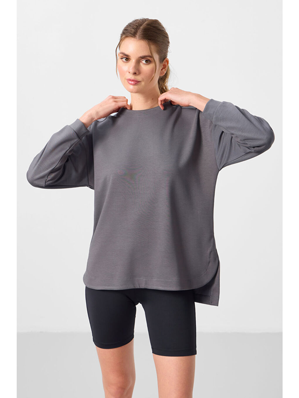 Rahat Form O Yaka 2li Paket Siyah-Koyu Gri Kadın Tunik Sweatshirt - 97305-2