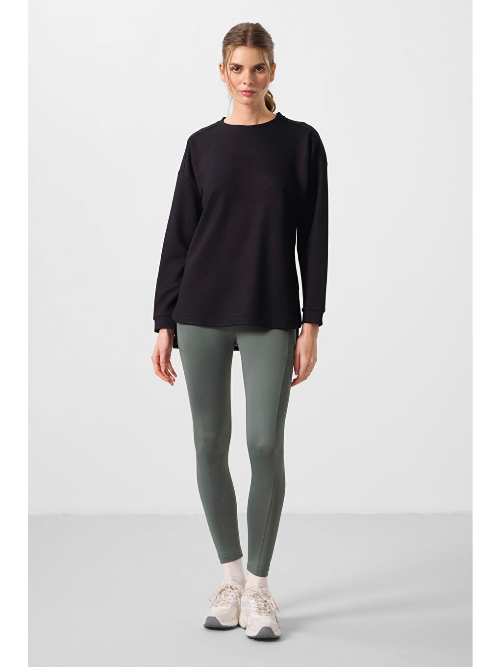 Rahat Form O Yaka 2li Paket Siyah-Koyu Gri Kadın Tunik Sweatshirt - 97305-3