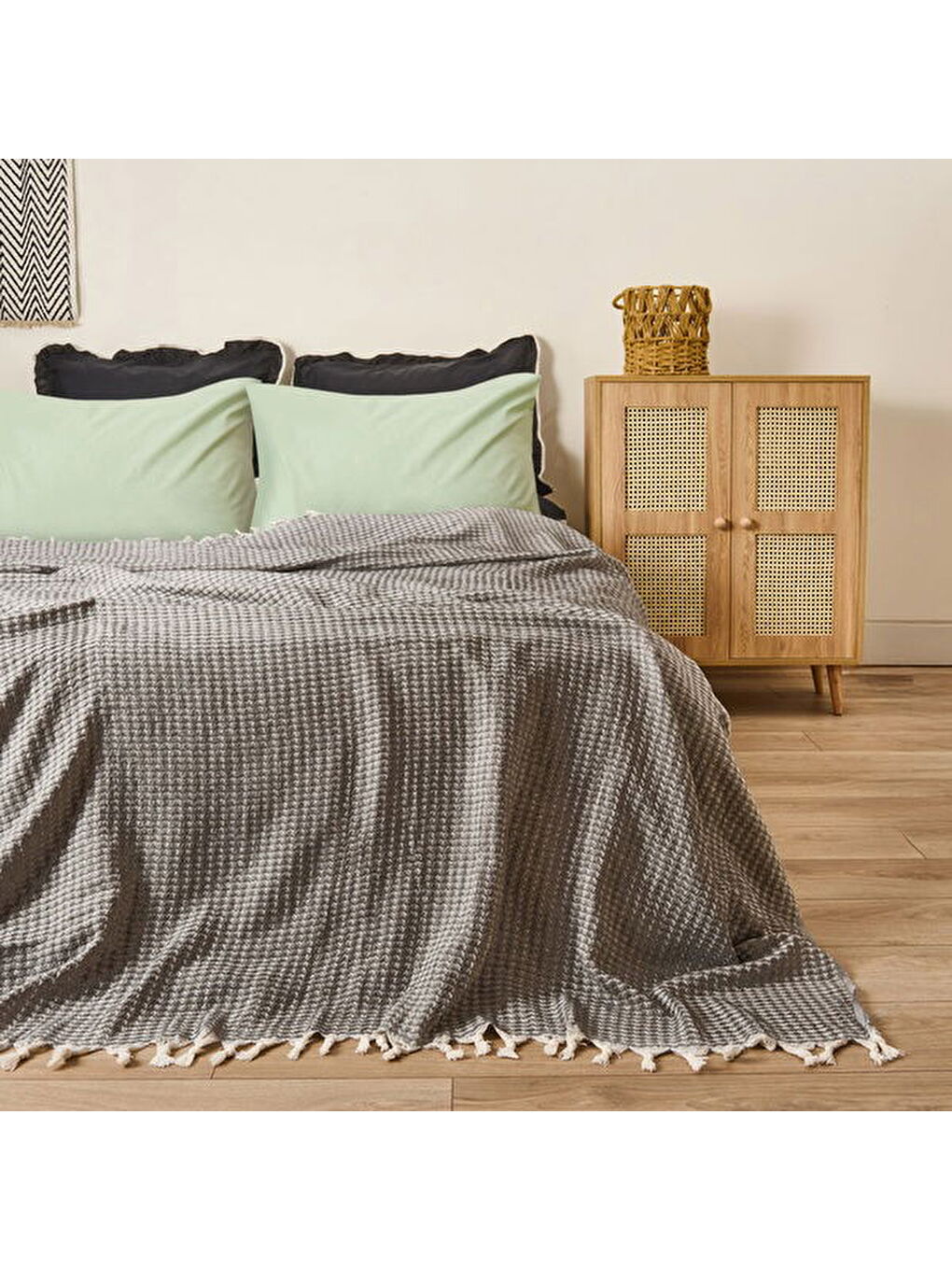 Soft Punto Çift Kişilik Yatak Örtüsü - Siyah - 200x230 cm