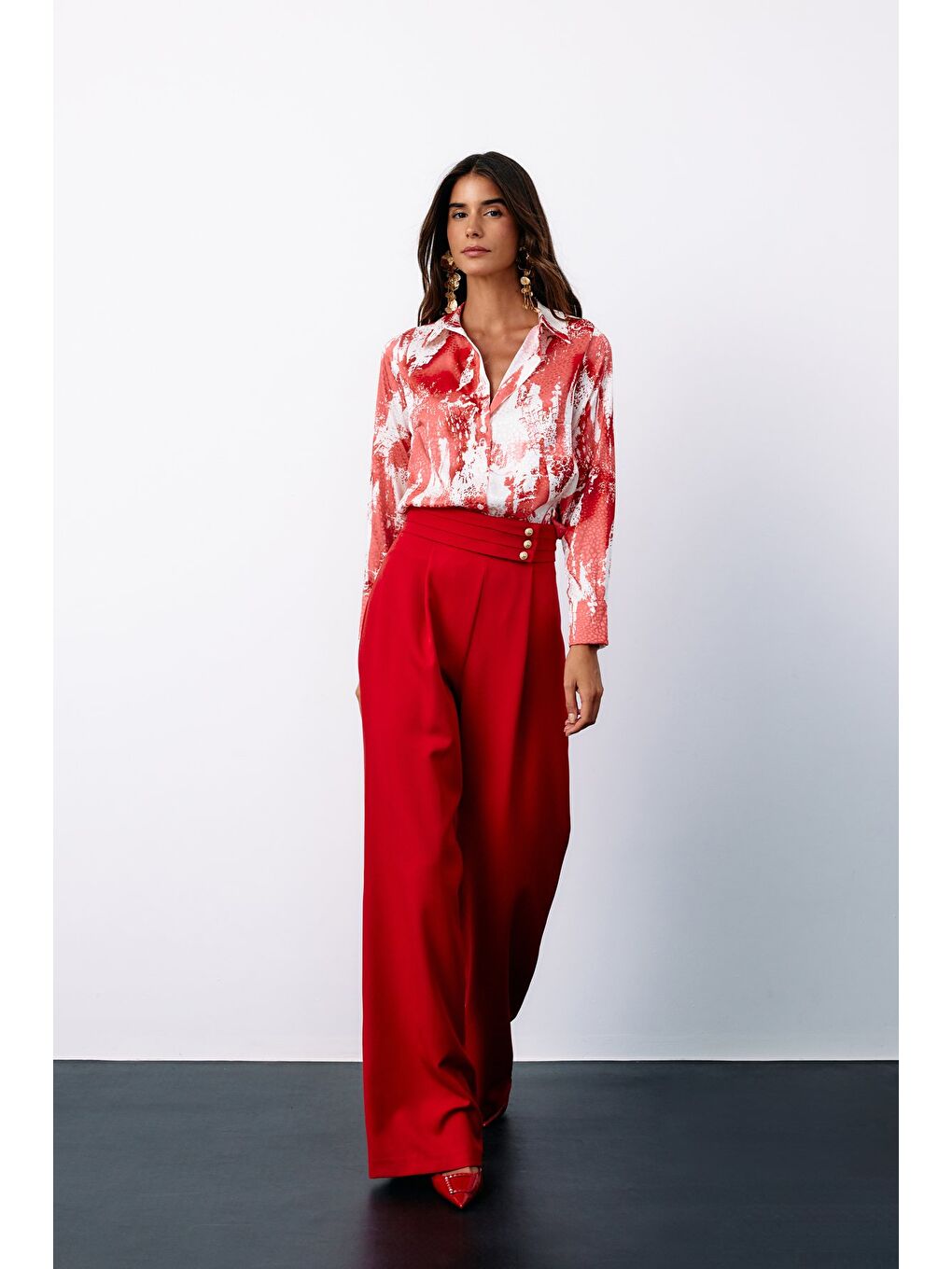 Desenli Salaş Gömlek - Kırmızı-3