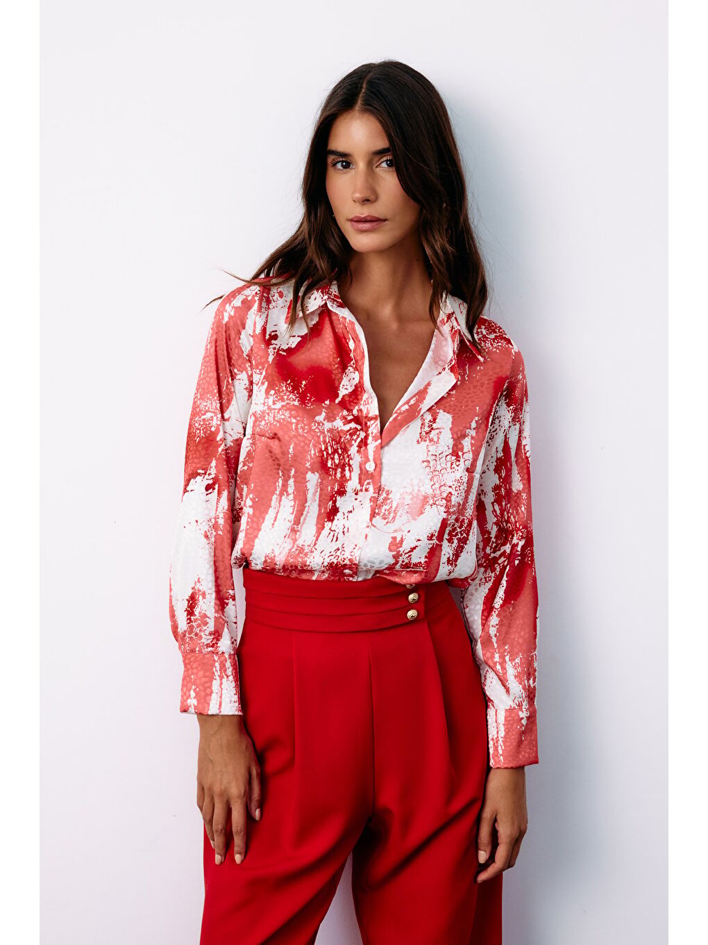 Desenli Salaş Gömlek - Kırmızı-4