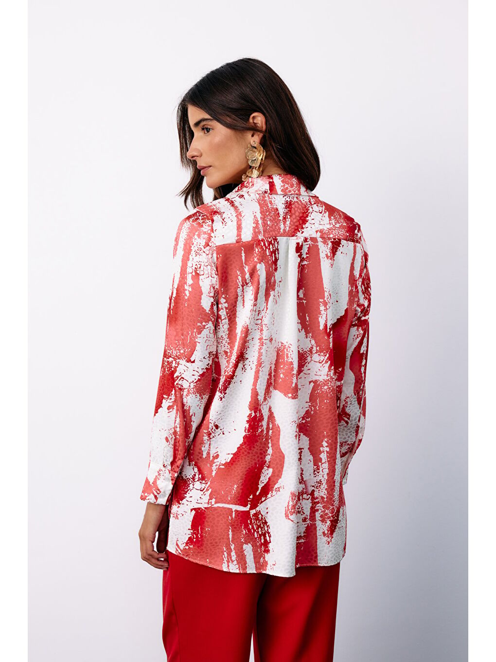 Desenli Salaş Gömlek - Kırmızı-7