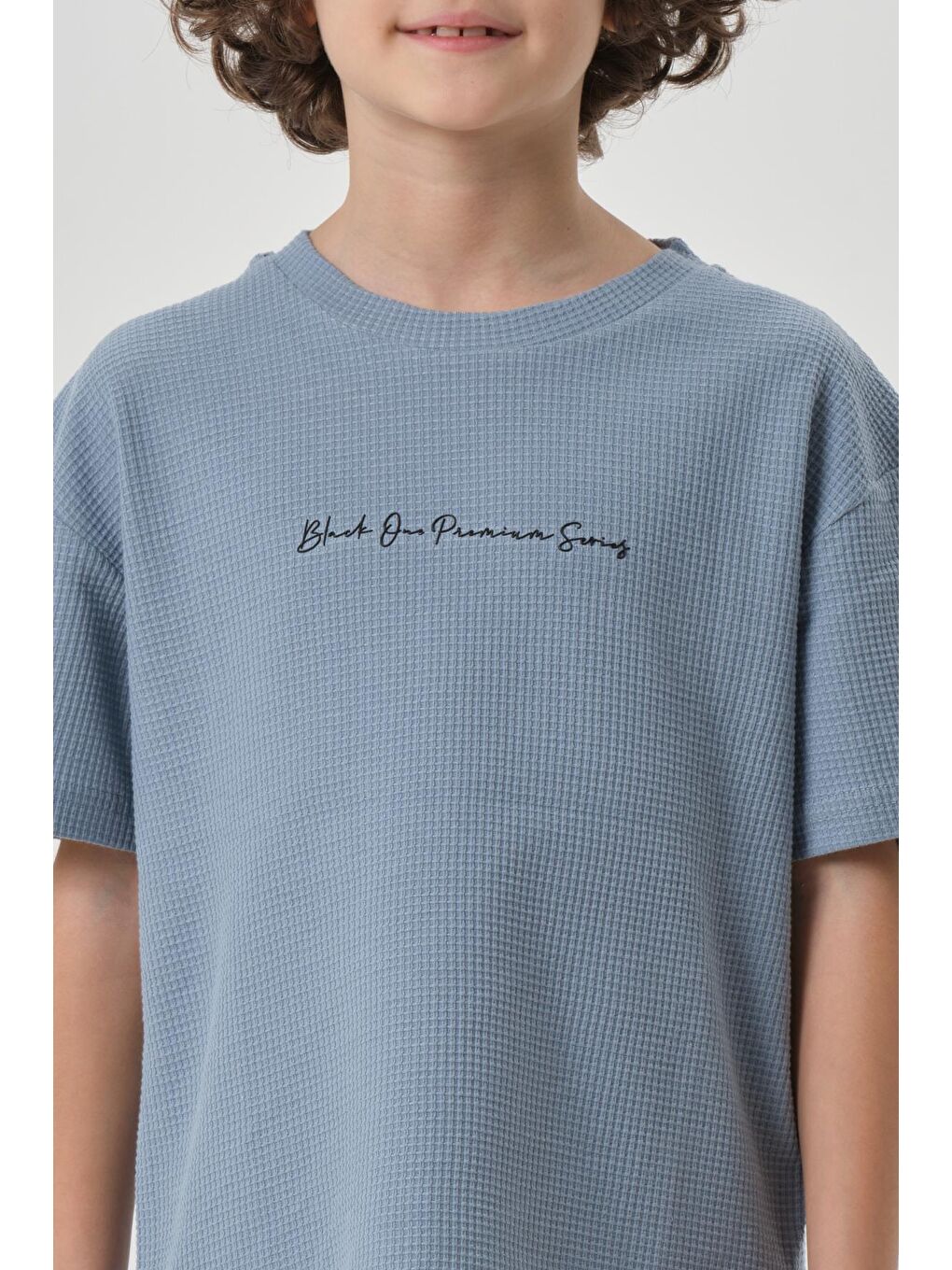 Mavi Erkek Çocuk Waffle Kumaş Yazlık T-Shırt-3