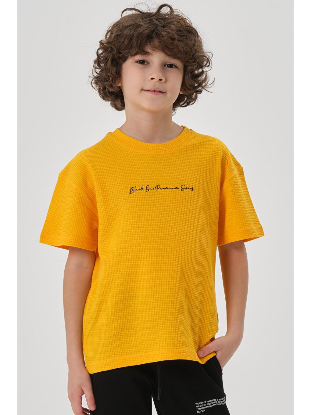 Sarı Erkek Çocuk Waffle Kumaş Yazlık T-Shırt