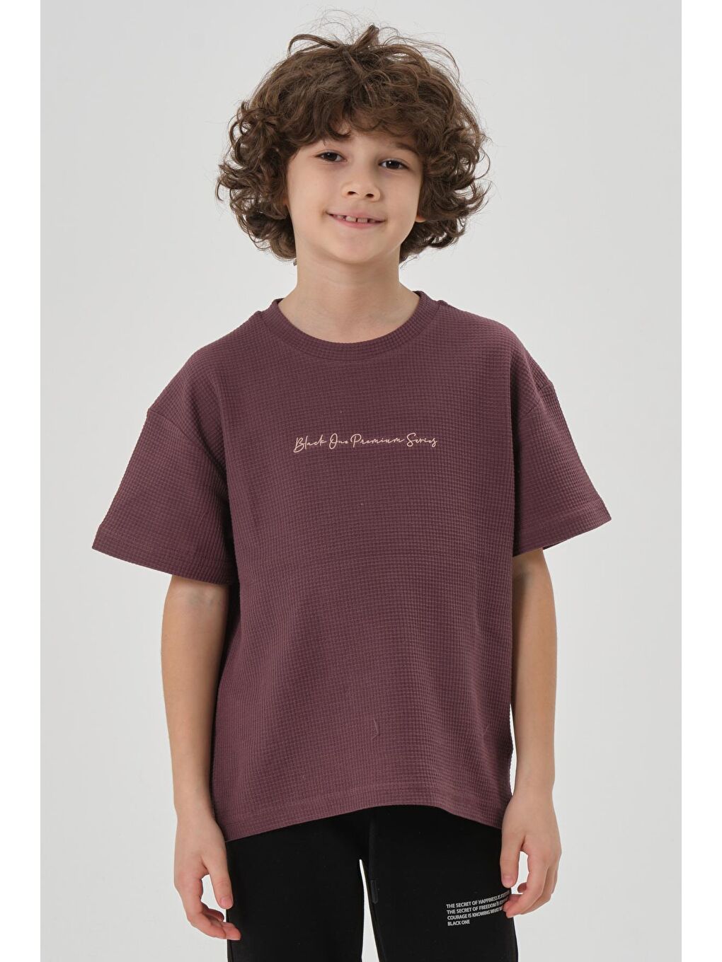 Mürdüm Erkek Çocuk Waffle Kumaş Yazlık T-Shırt