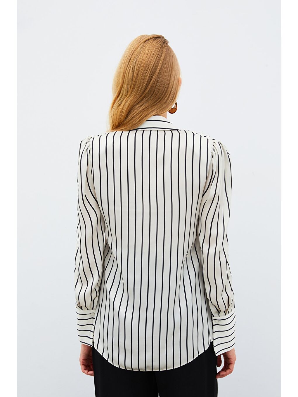 Bej Vatkalı Çizgili Gömlek - Taş-4