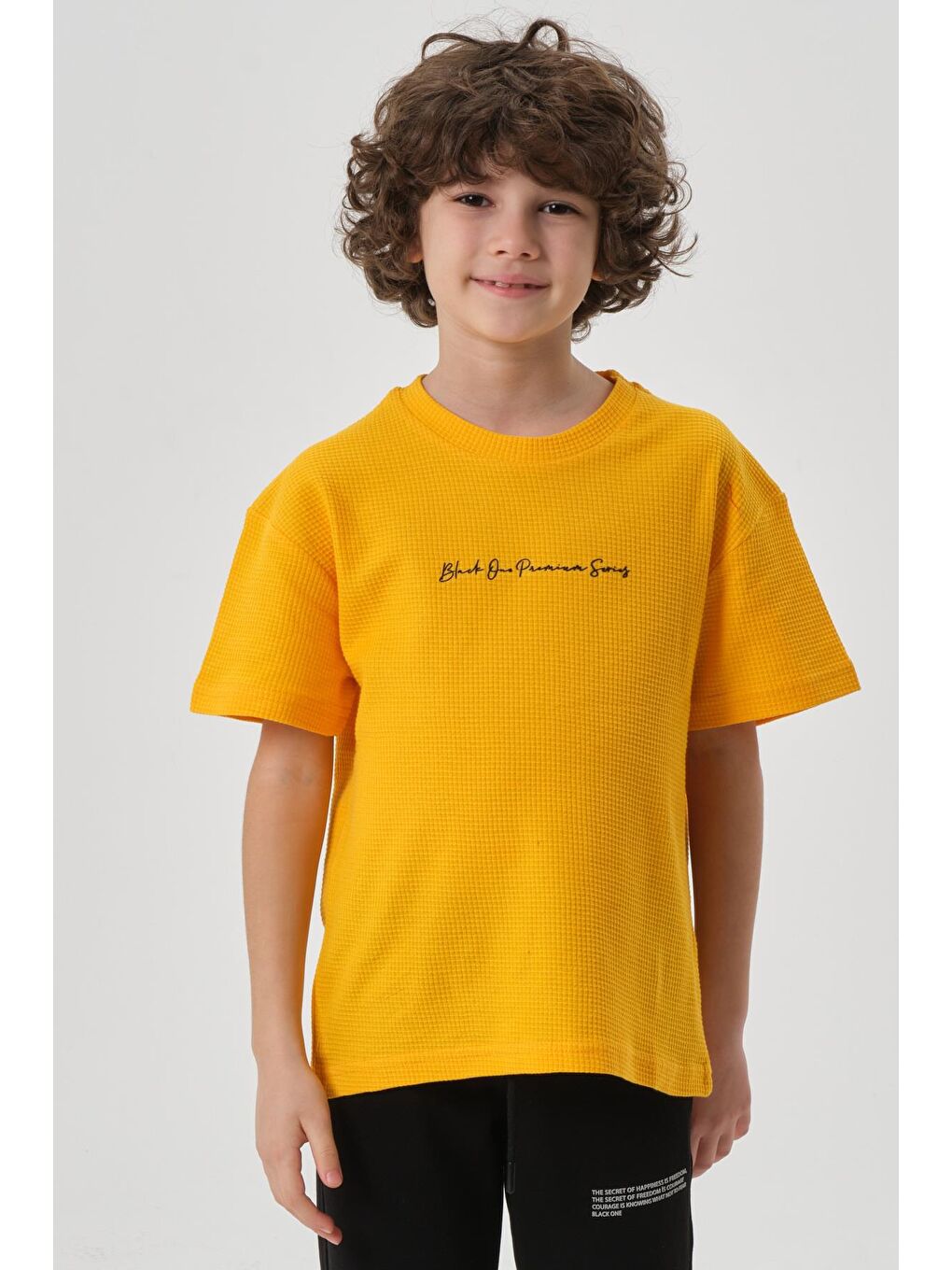 Sarı Erkek Çocuk Waffle Kumaş Yazlık T-Shırt-1