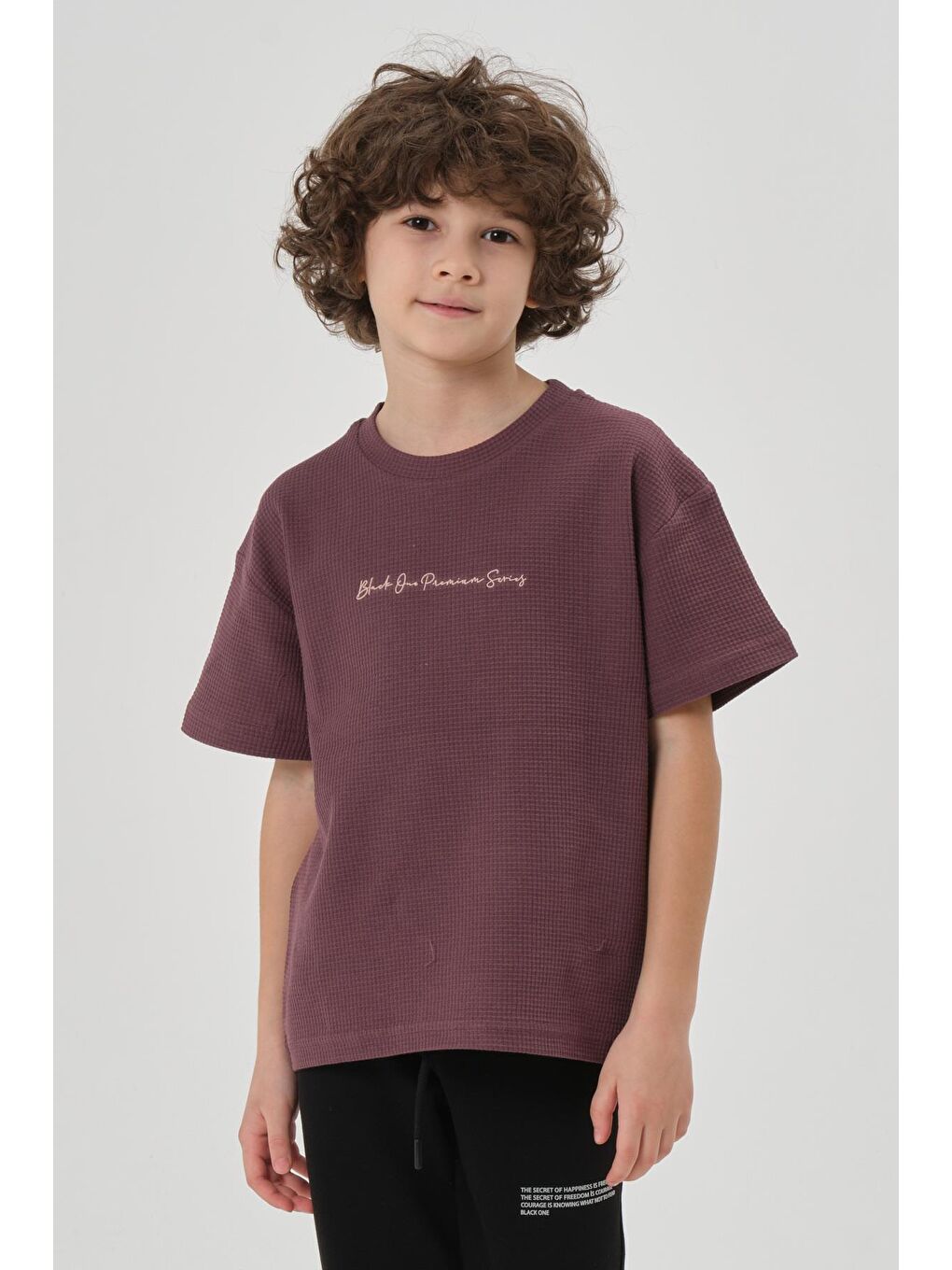 Mürdüm Erkek Çocuk Waffle Kumaş Yazlık T-Shırt-1