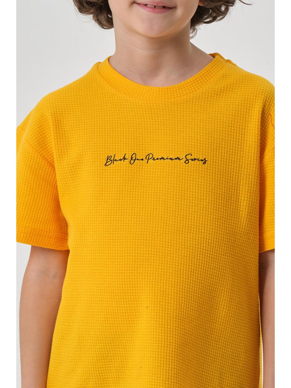 Sarı Erkek Çocuk Waffle Kumaş Yazlık T-Shırt-2