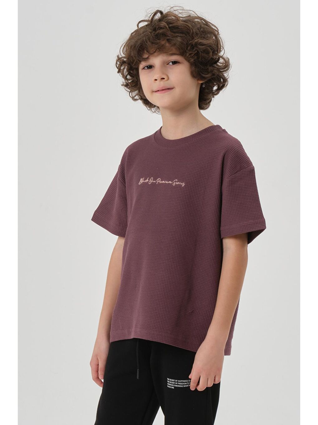 Mürdüm Erkek Çocuk Waffle Kumaş Yazlık T-Shırt-2