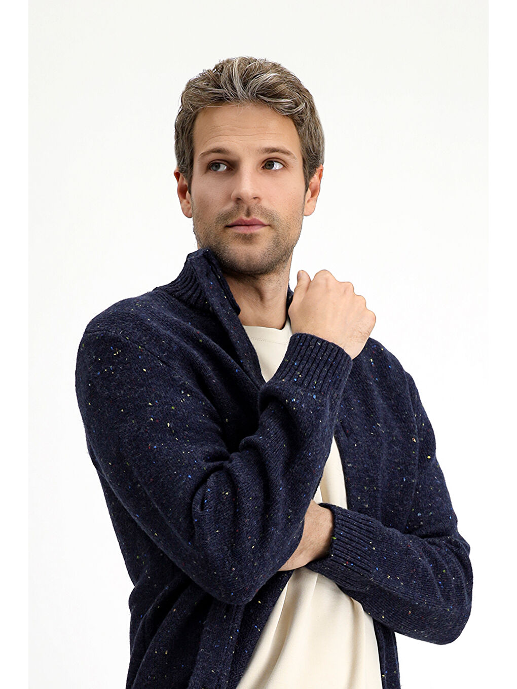 Lacivert Desenli Yünlü Triko Hırka-2