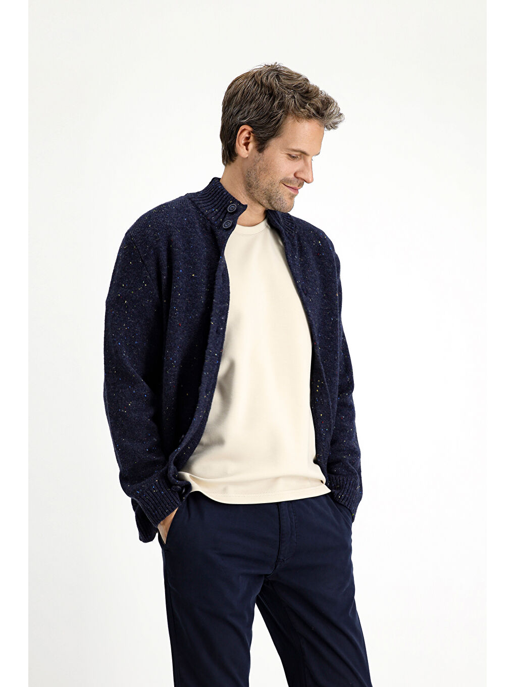 Lacivert Desenli Yünlü Triko Hırka-3