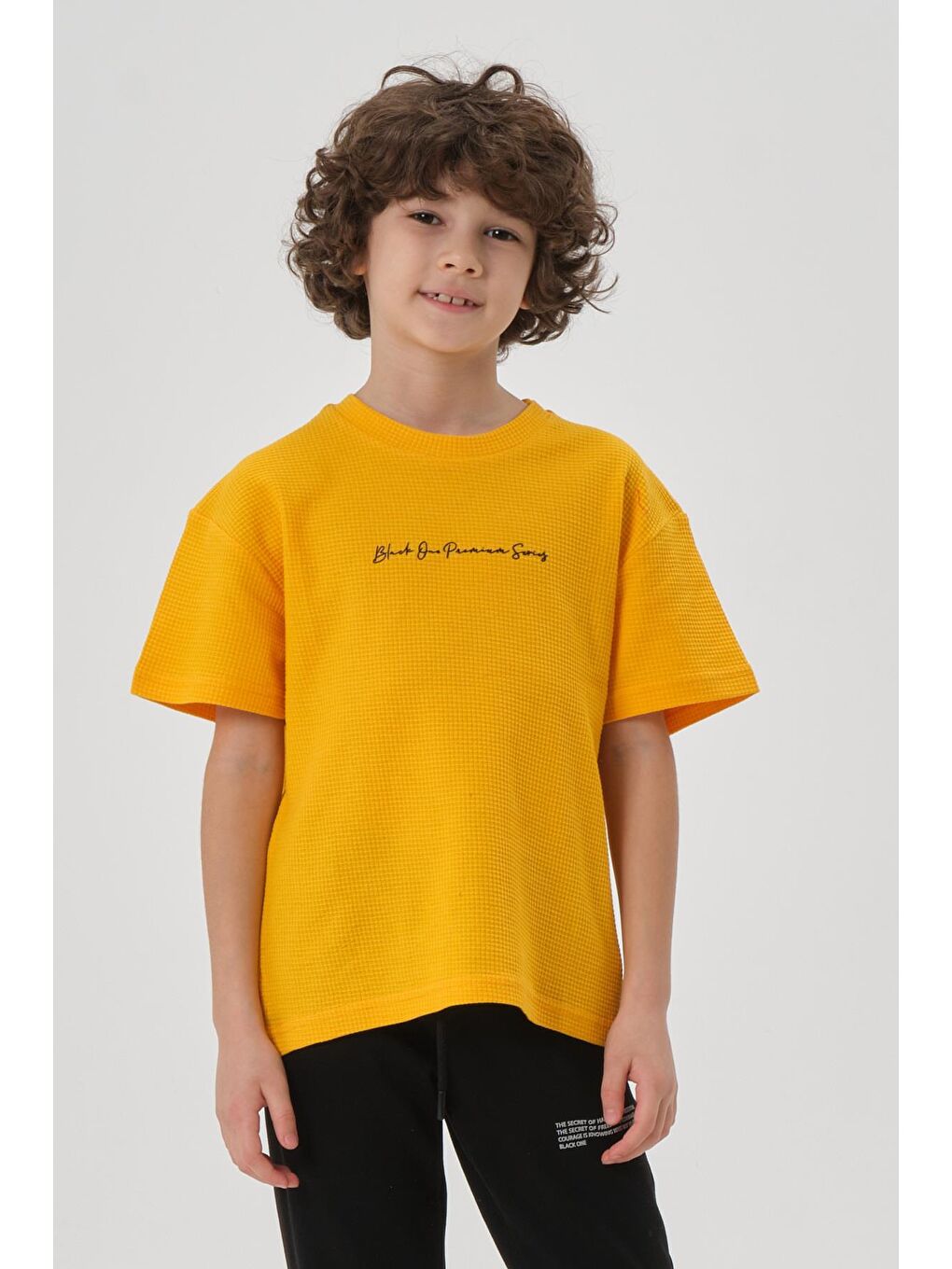 Sarı Erkek Çocuk Waffle Kumaş Yazlık T-Shırt-3