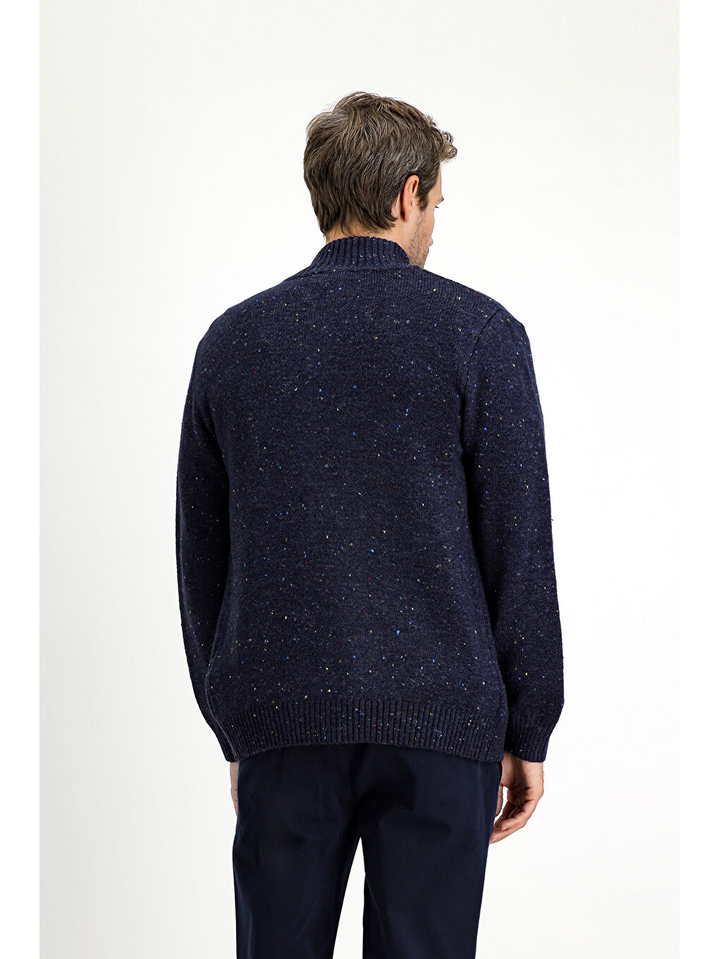 Lacivert Desenli Yünlü Triko Hırka-4