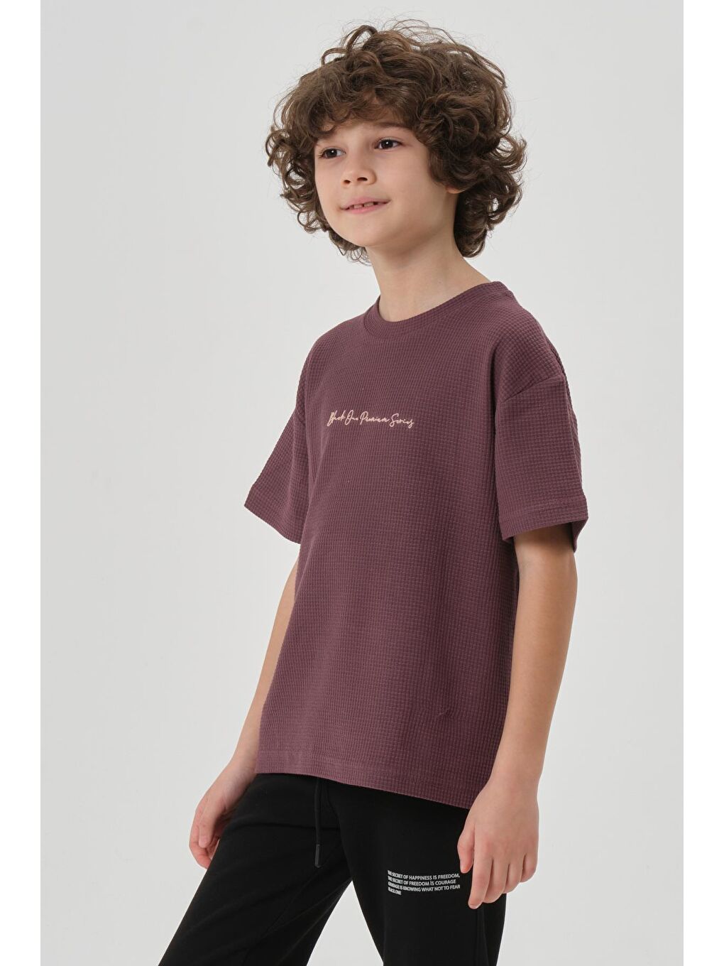 Mürdüm Erkek Çocuk Waffle Kumaş Yazlık T-Shırt-3