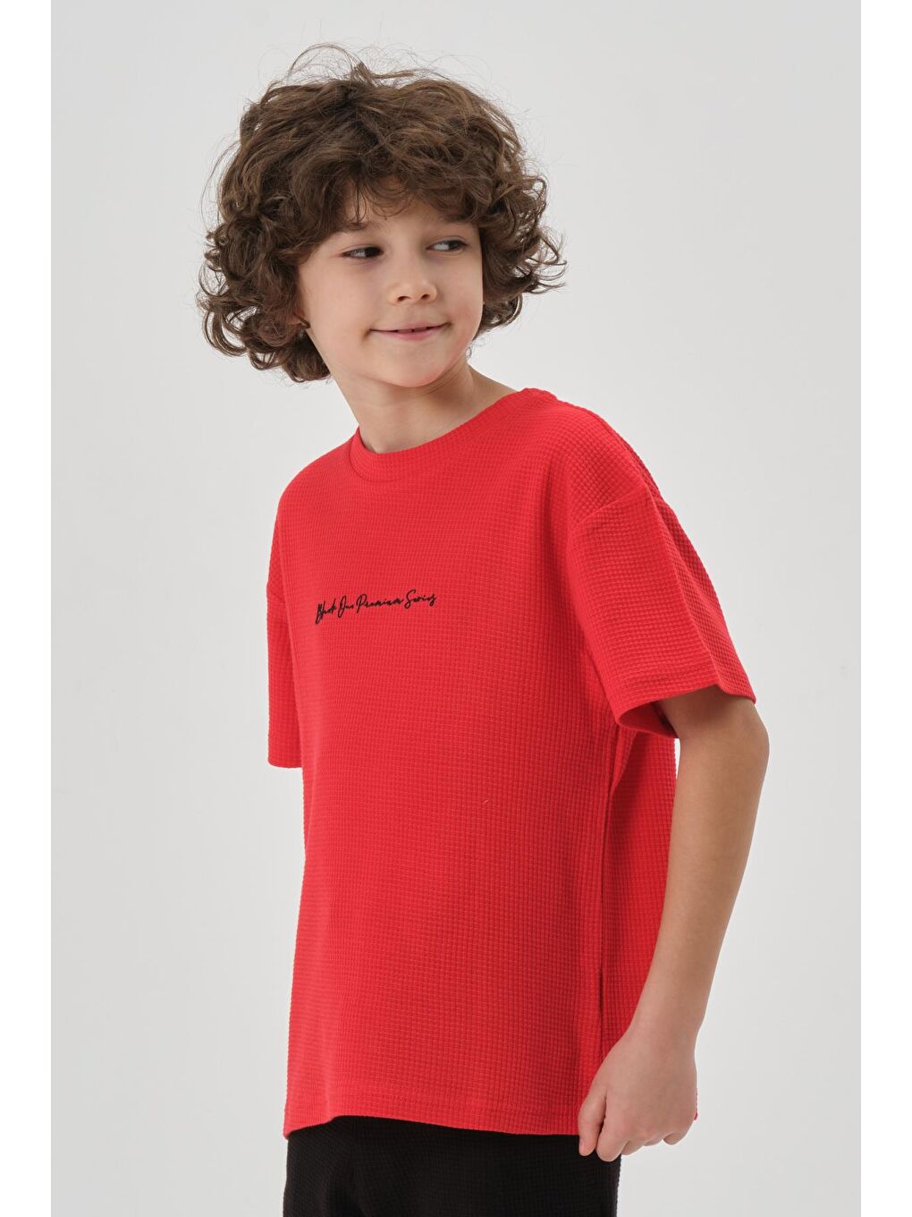 Kırmızı Erkek Çocuk Waffle Kumaş Yazlık T-Shırt-4