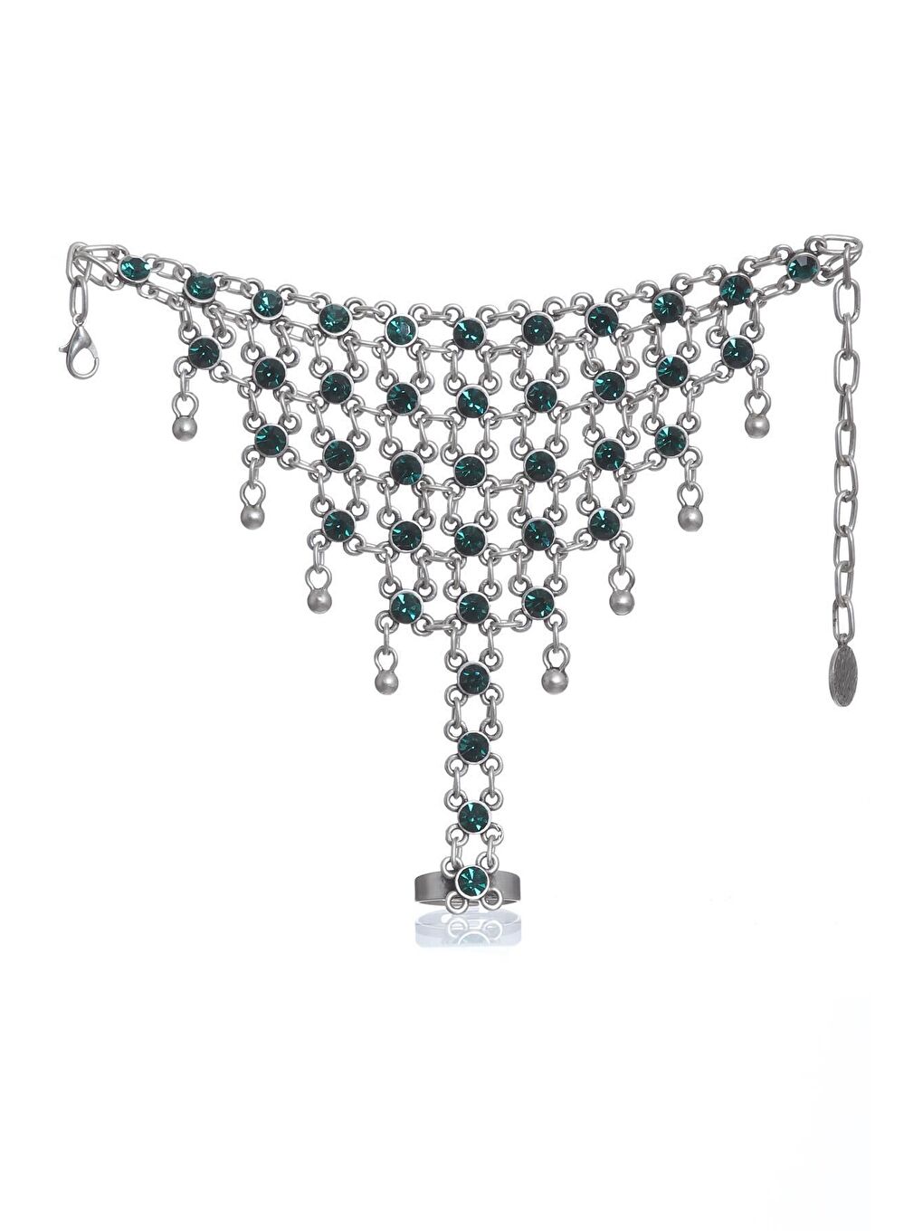 Gri Kadın Antik Gümüş Kaplama Renkli Taşlı Yüzüklü Şahmeran