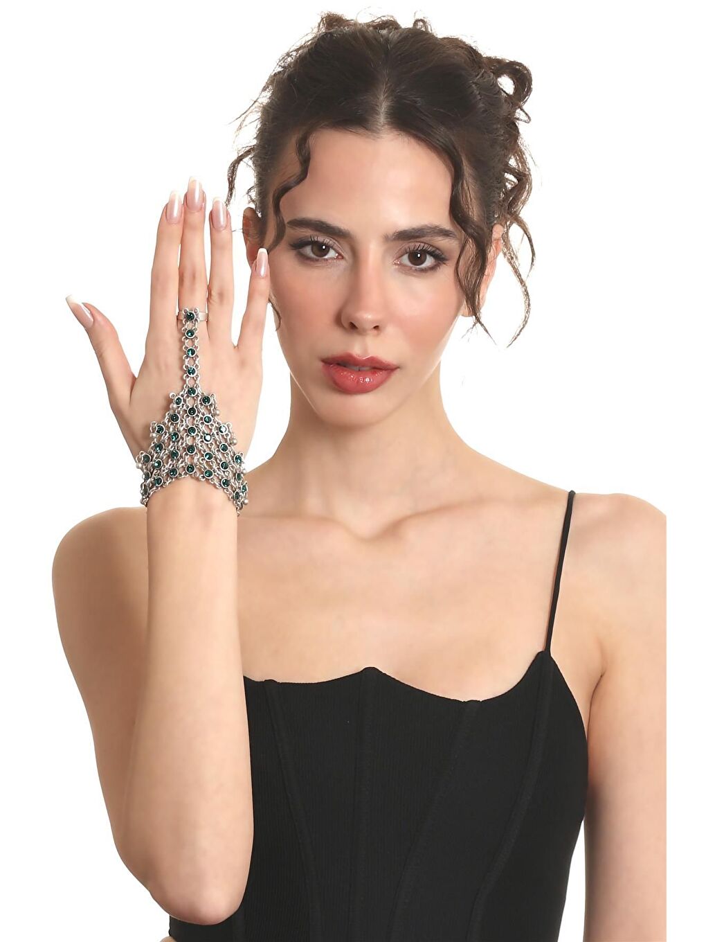 Gri Kadın Antik Gümüş Kaplama Renkli Taşlı Yüzüklü Şahmeran-2