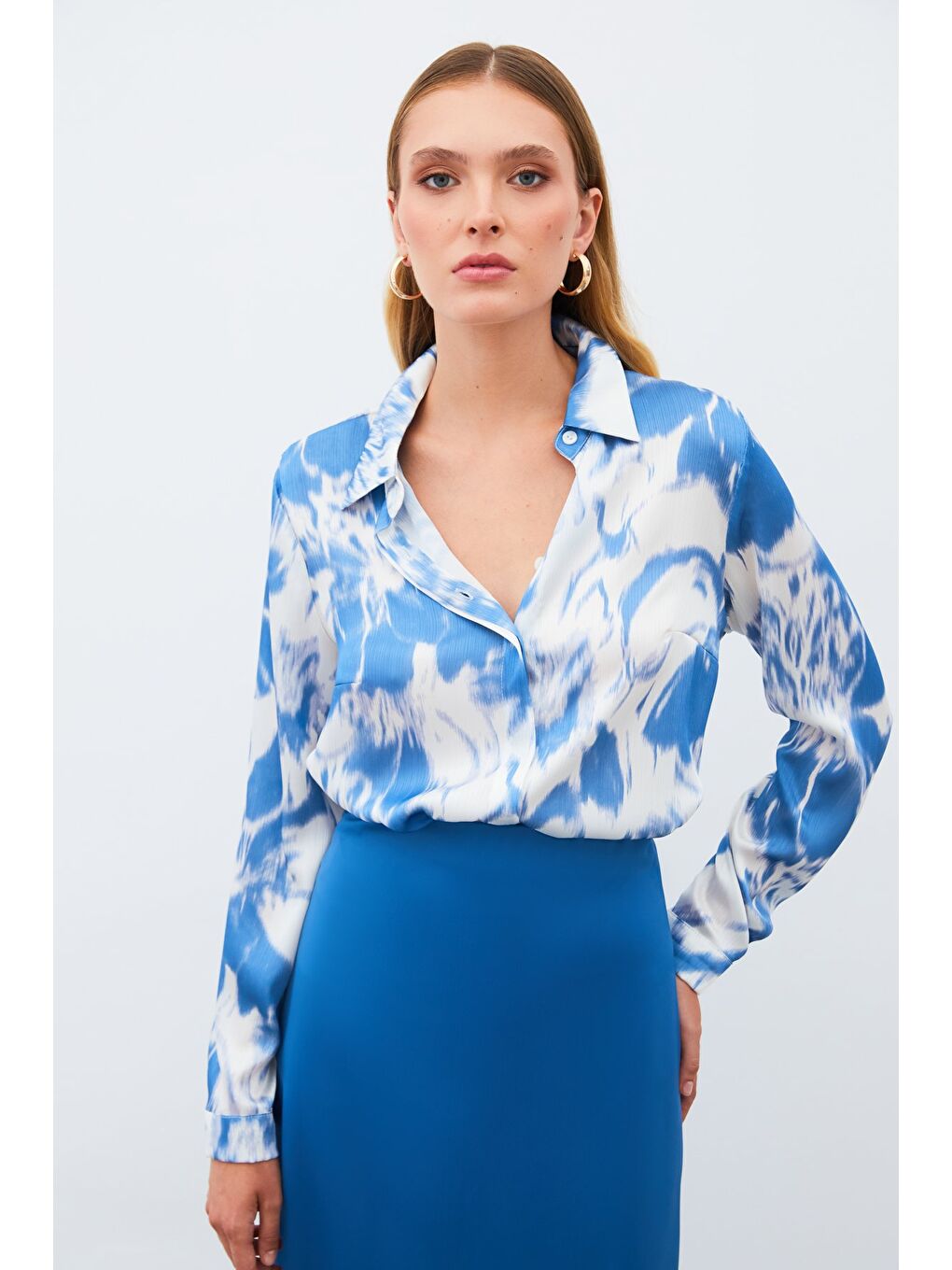 Desenli Gömlek - Mavi-4