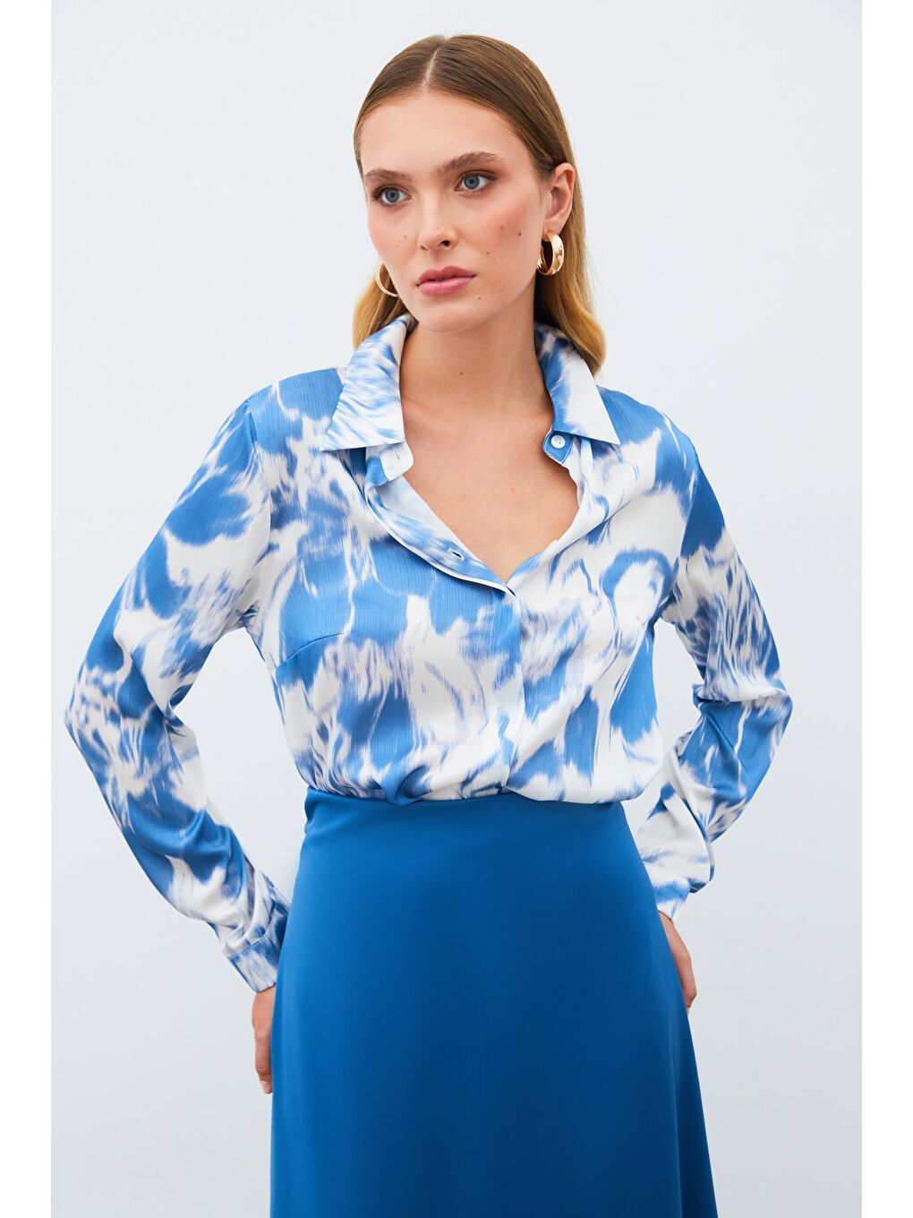 Desenli Gömlek - Mavi-5