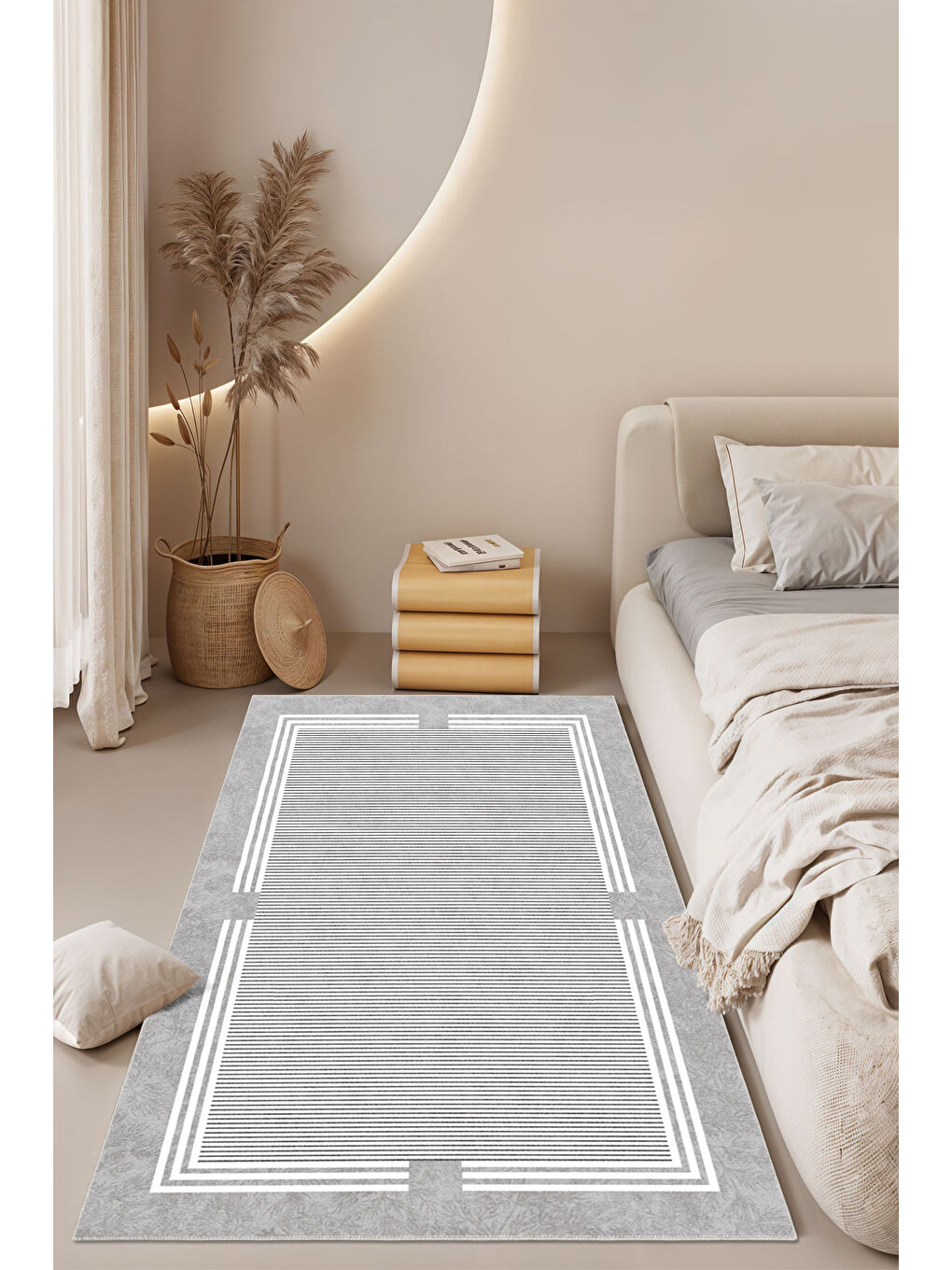 Gri Modern Dekoratif Yıkanabilir Kaymaz Taban Halı – İnce, Yumuşak Salon Halısı, Mutfak Halısı ve Yolluk-1