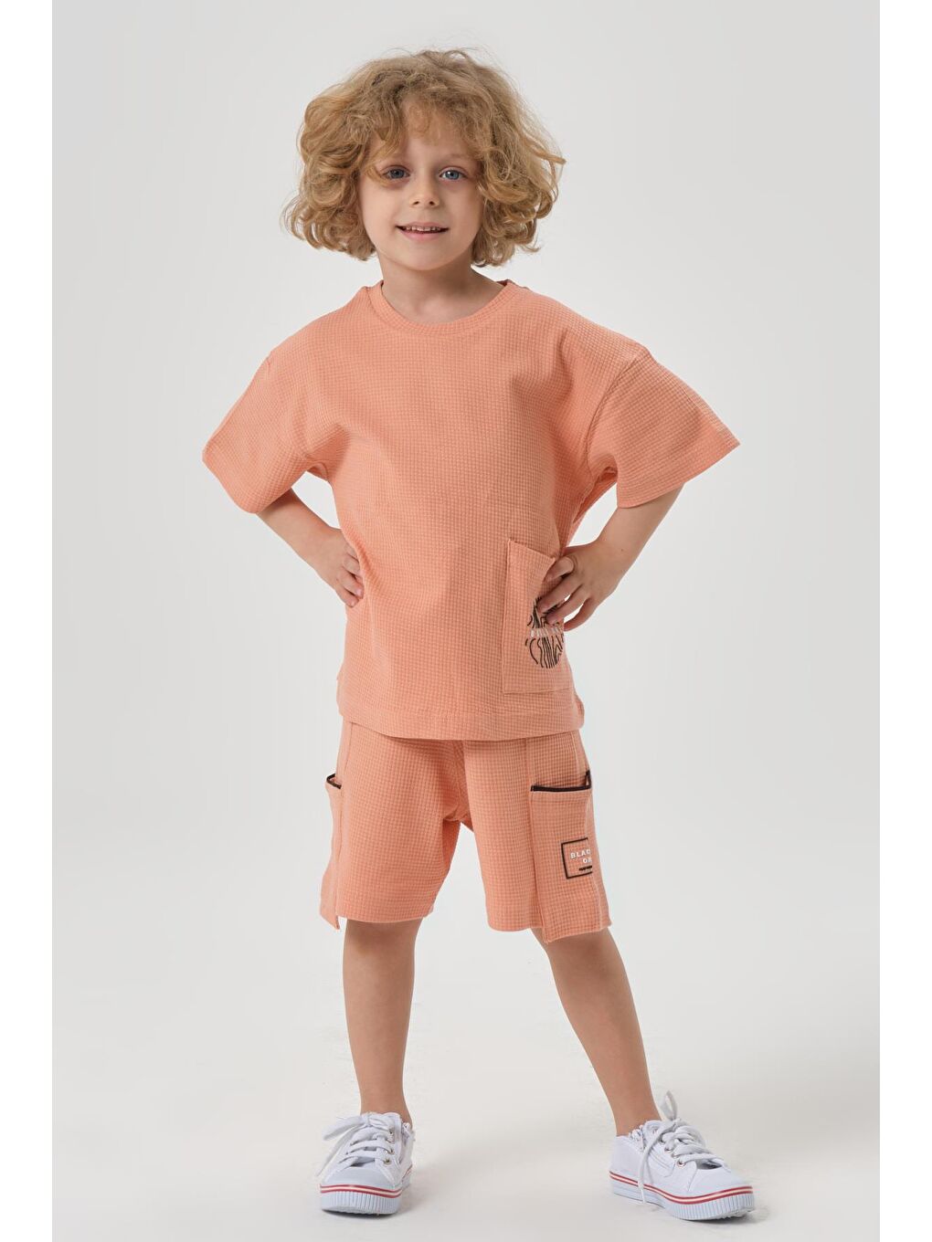 Gri Erkek Çocuk Penye Waffle Kumaş Alt Üst Takım