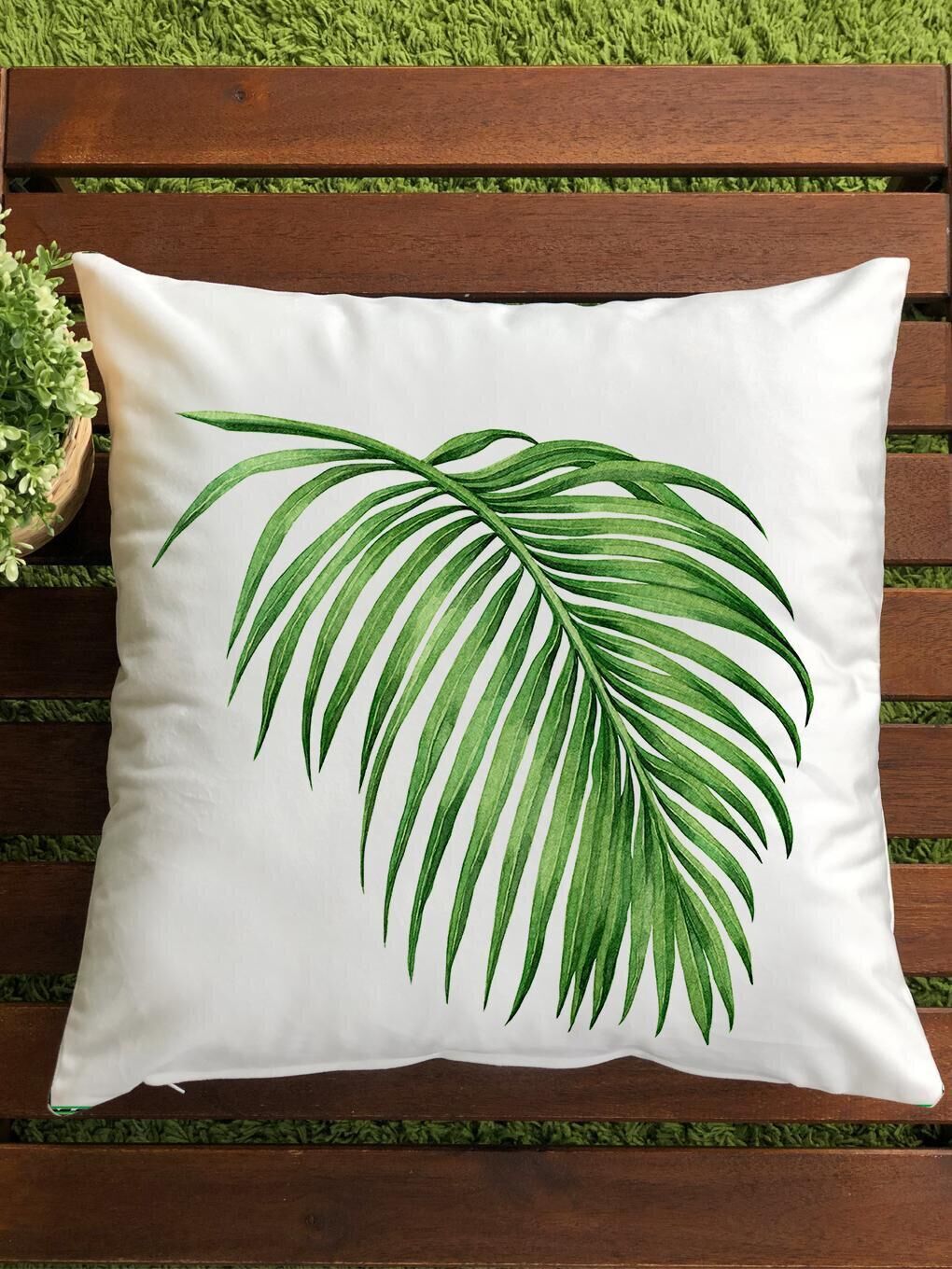 Karışık Kadife Doku Çift Taraf Baskılı Yeşil Yaprak Desen 43x43 cm Tekli Kırlent Kılıfı-1