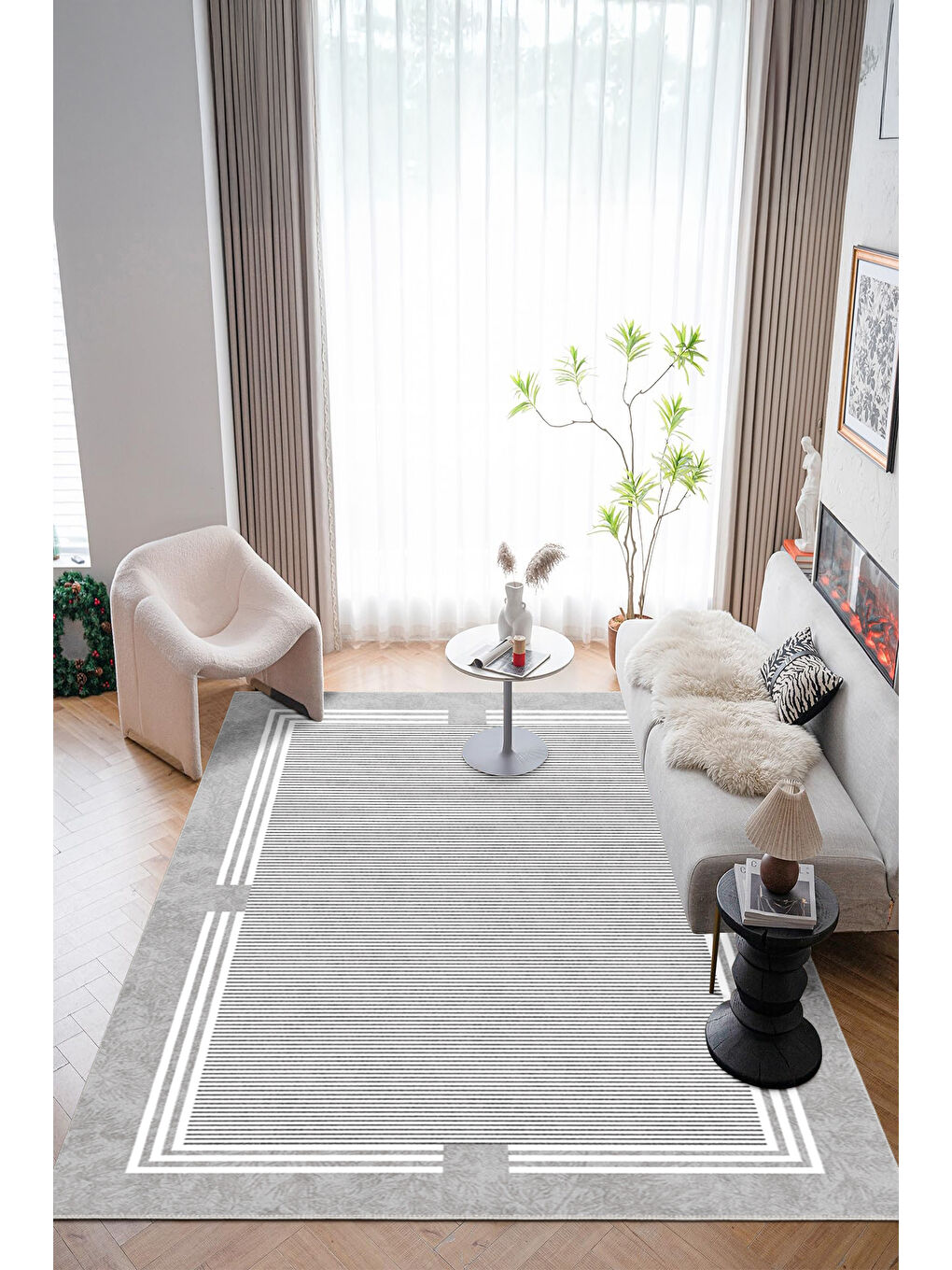 Gri Modern Dekoratif Yıkanabilir Kaymaz Taban Halı – İnce, Yumuşak Salon Halısı, Mutfak Halısı ve Yolluk-2