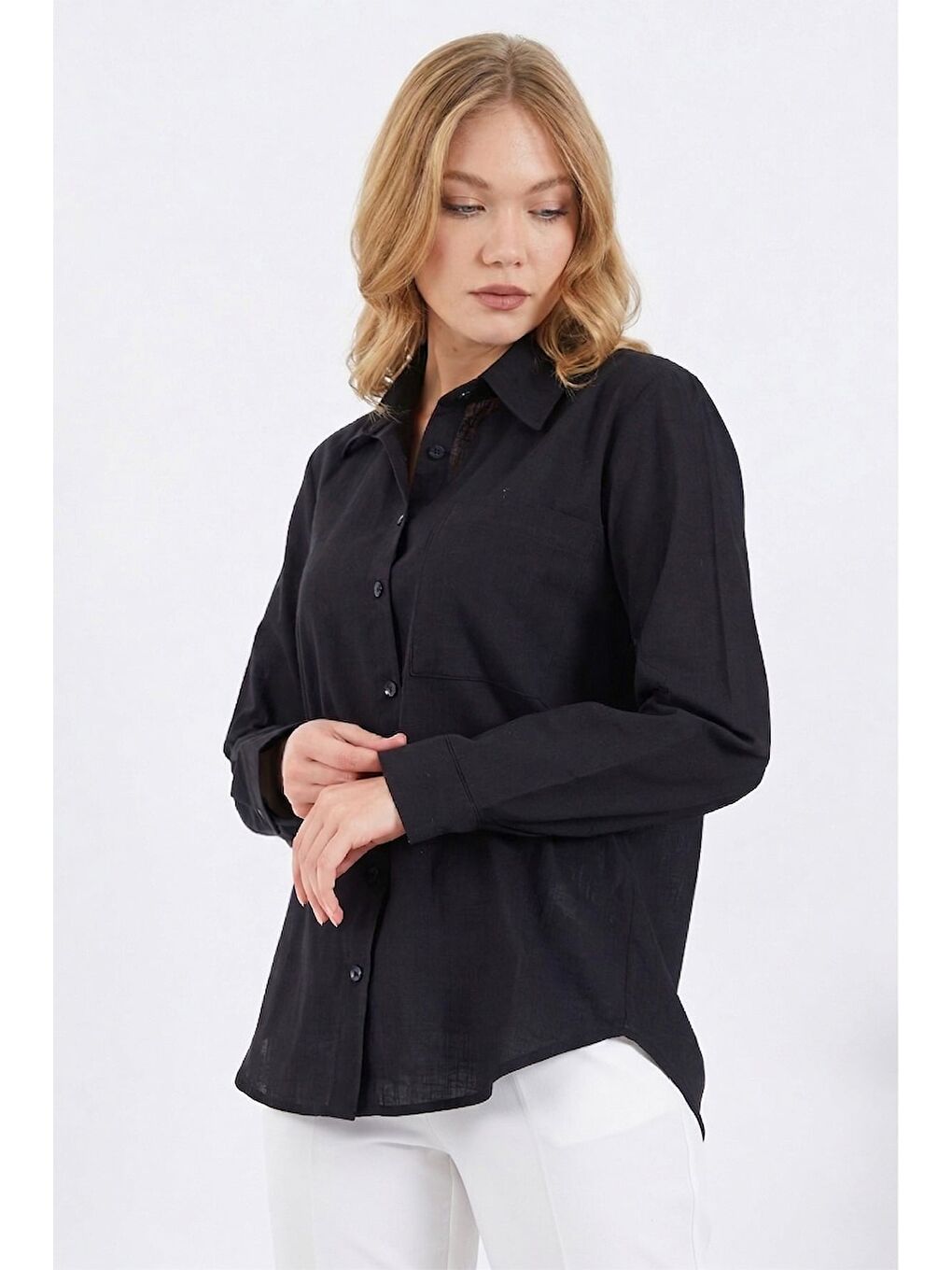 Siyah Çizgili Oversize Gömlek-1