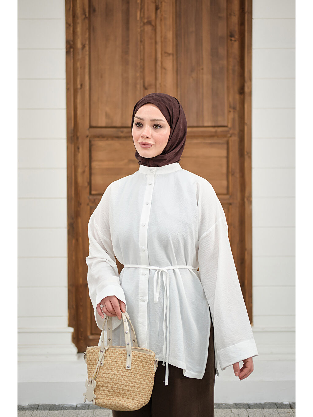 Kadın Duble Kol Yırtmaçlı Gömlek Ekru-1