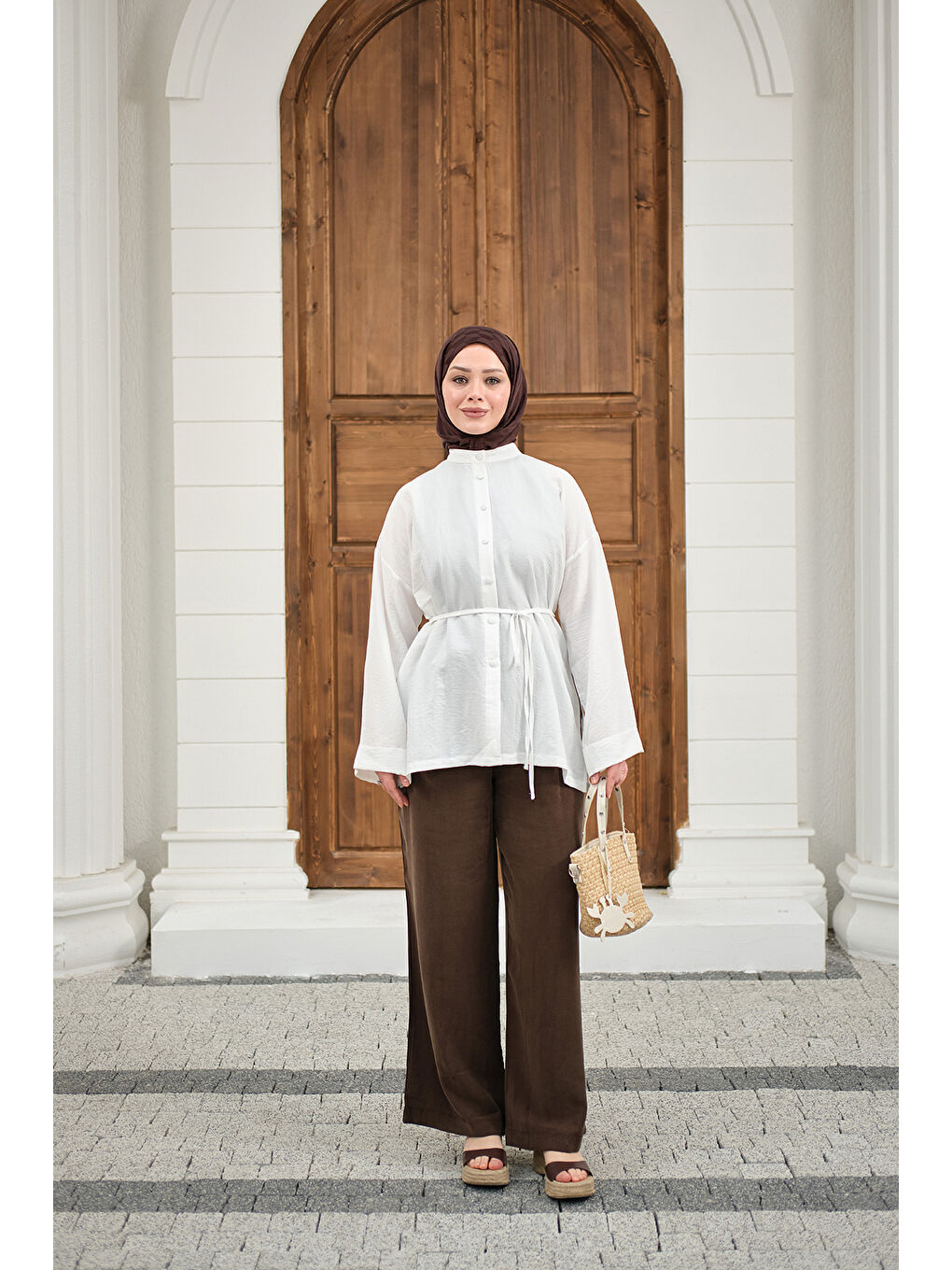 Kadın Duble Kol Yırtmaçlı Gömlek Ekru-2