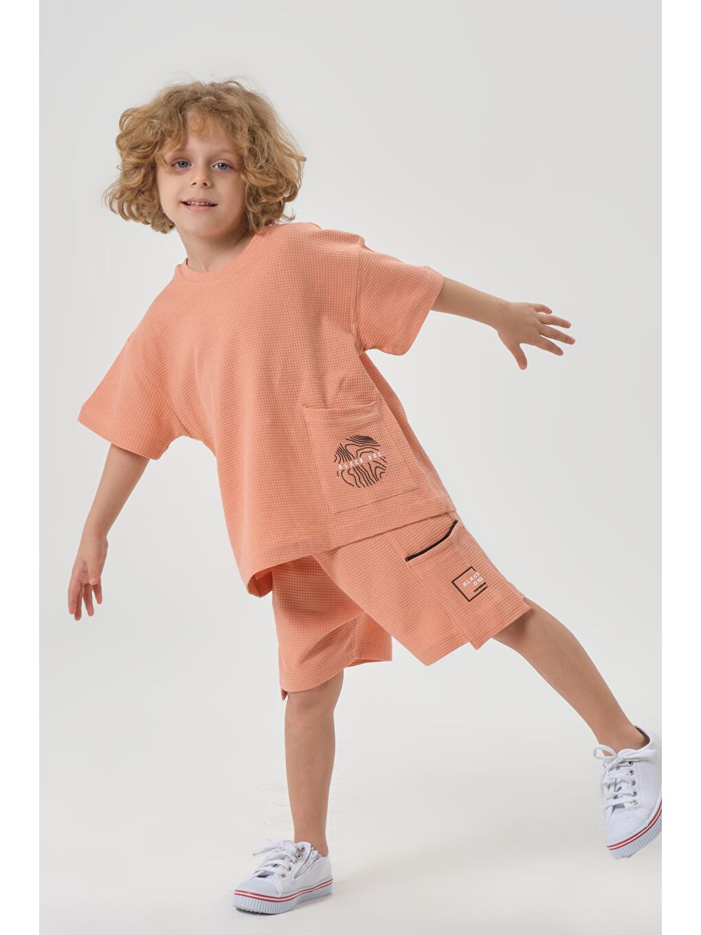 Gri Erkek Çocuk Penye Waffle Kumaş Alt Üst Takım-1