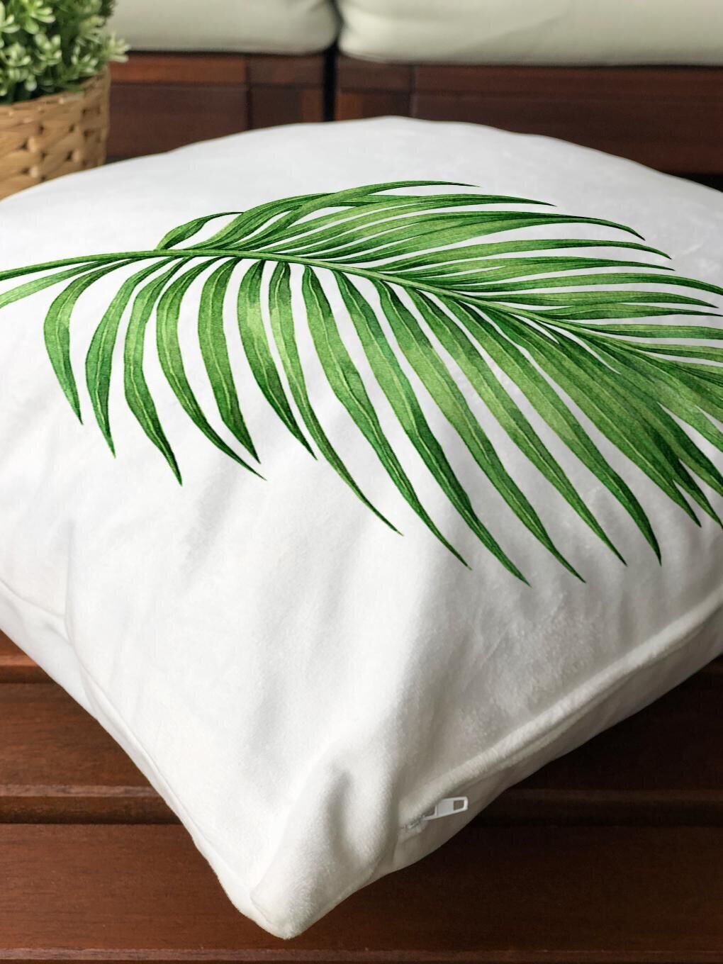 Karışık Kadife Doku Çift Taraf Baskılı Yeşil Yaprak Desen 43x43 cm Tekli Kırlent Kılıfı-2