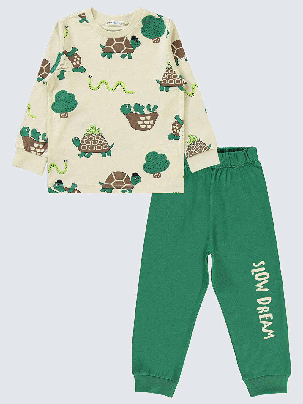 Bej Erkek Çocuk Pijama Takımı 2-5 Yaş Taş Rengi