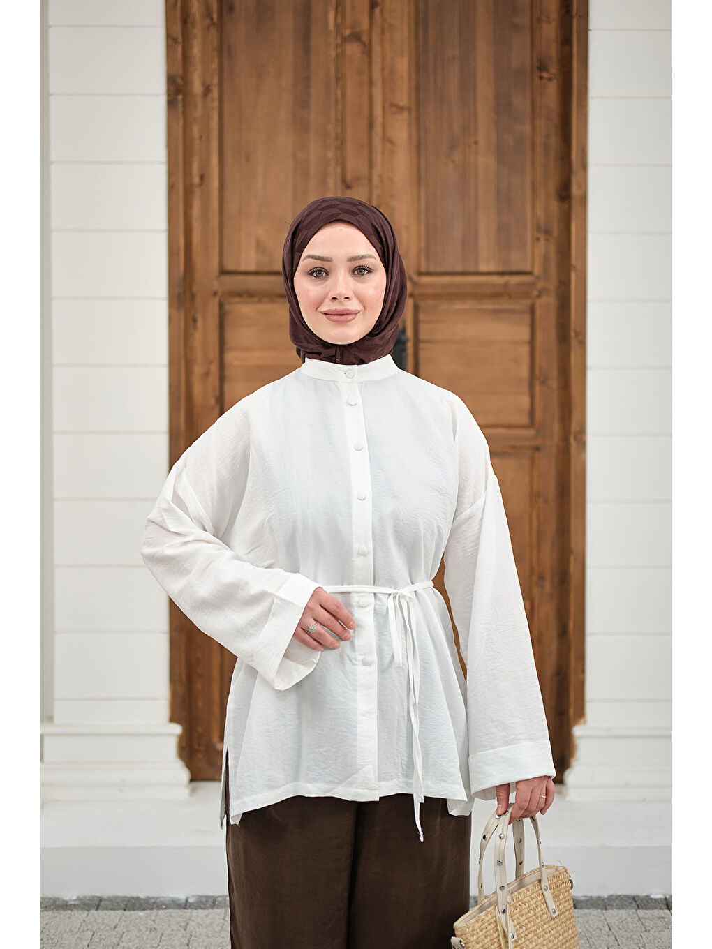 Kadın Duble Kol Yırtmaçlı Gömlek Ekru-3