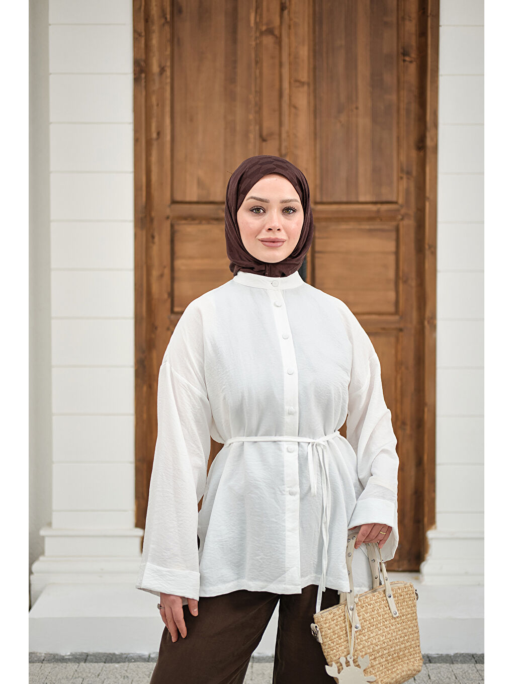 Kadın Duble Kol Yırtmaçlı Gömlek Ekru-4