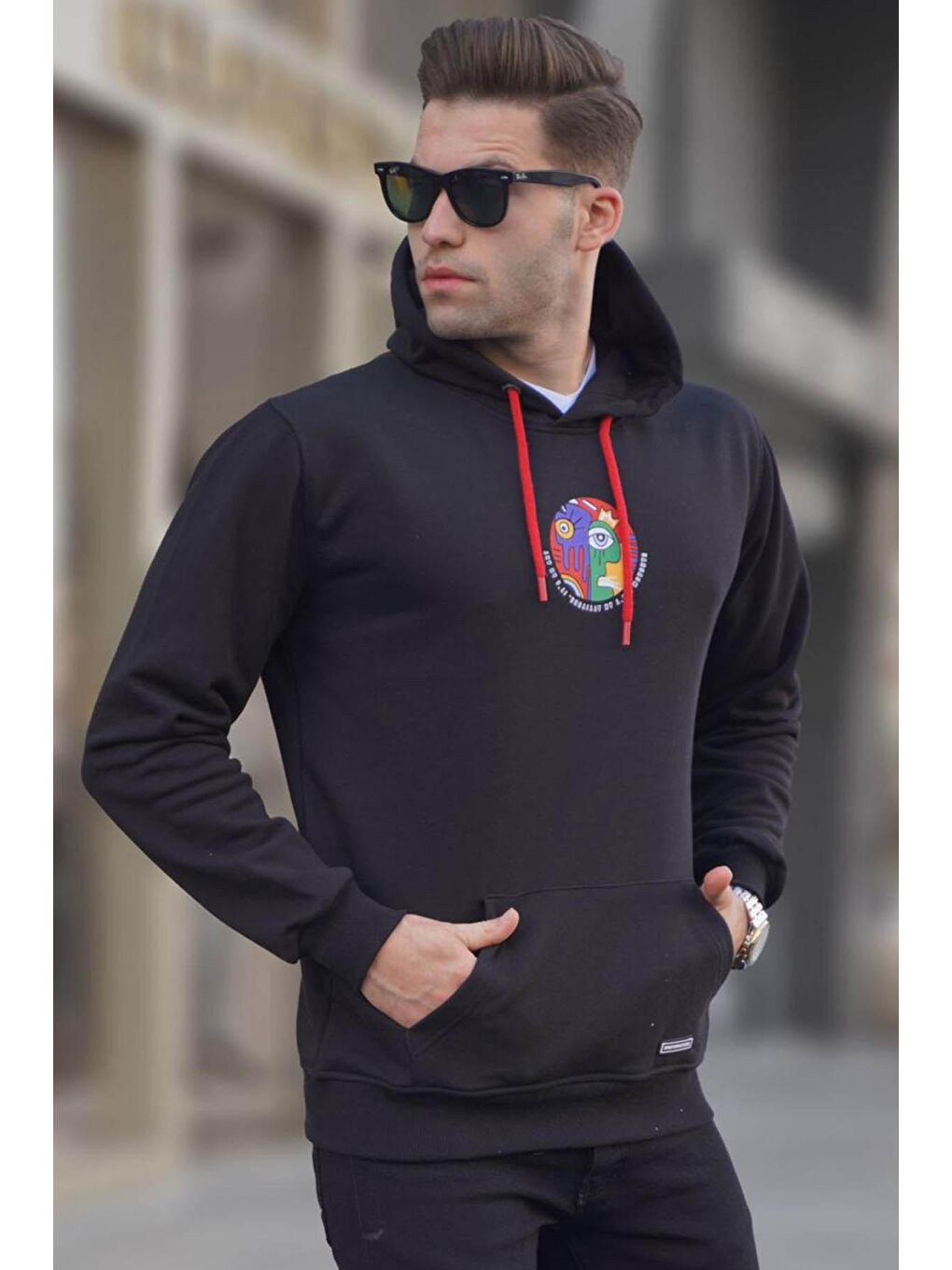 Madmext Siyah Arka Baskılı Kapüşonlu Sweatshirt 6040 - 1